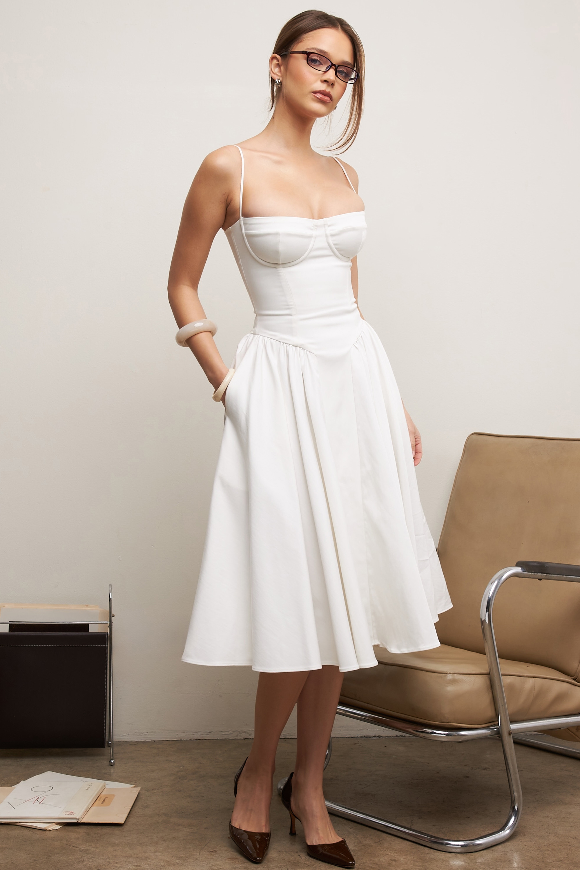 Samaria  White Corset Midi Dress — image 2