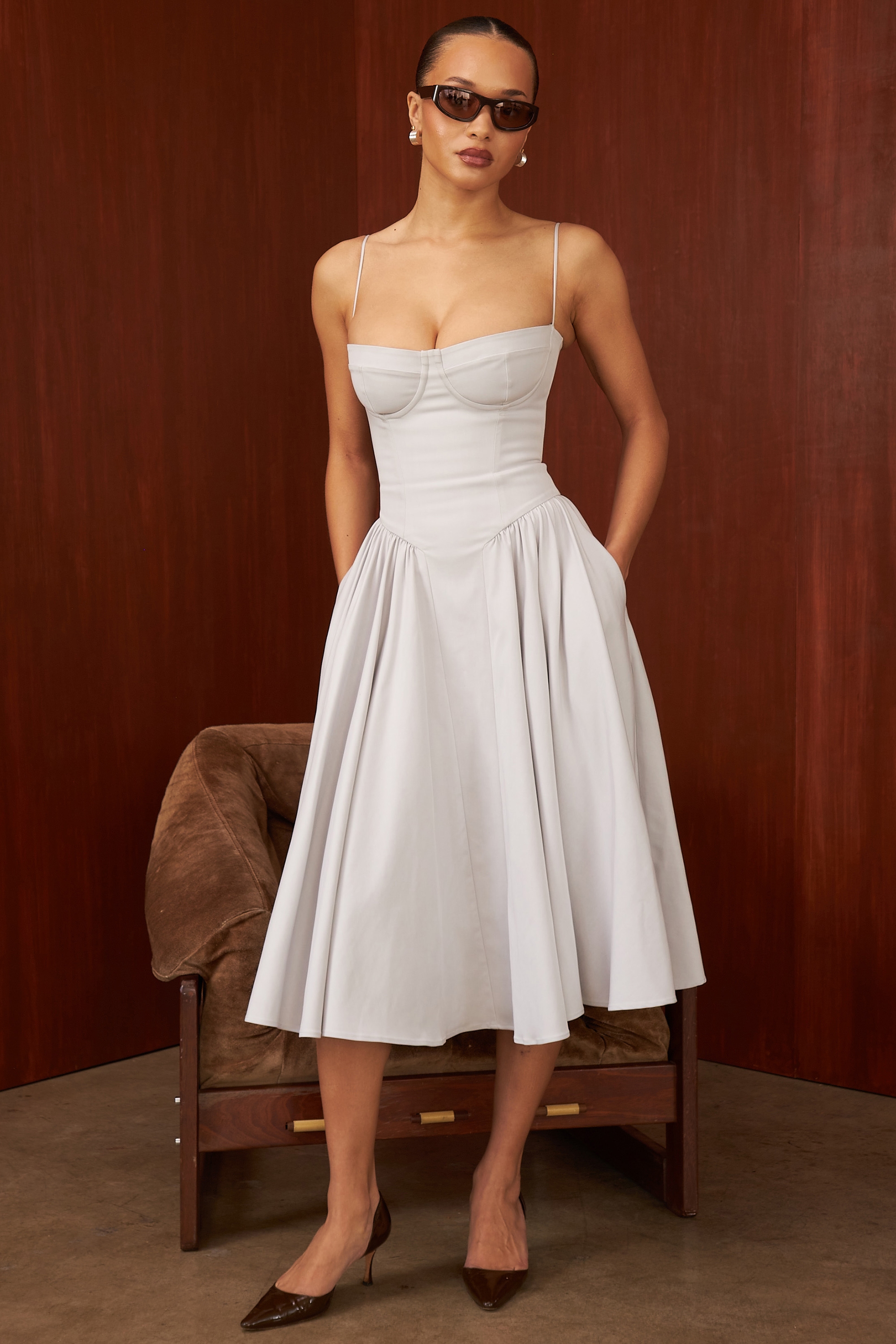 Samaria  Dove Grey Corset Midi Dress — image 2