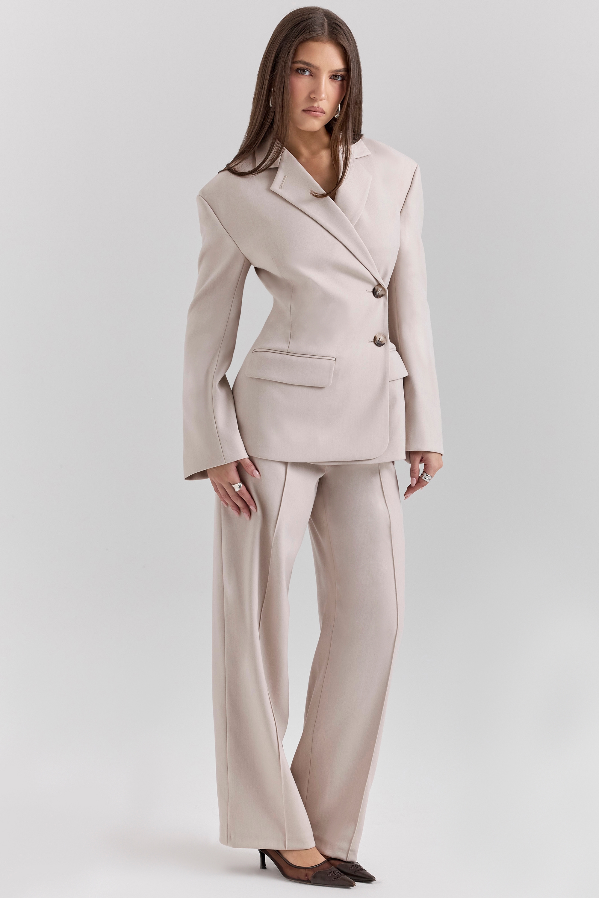 Hayden  Beige High Waist Tailored Trousers — image 4