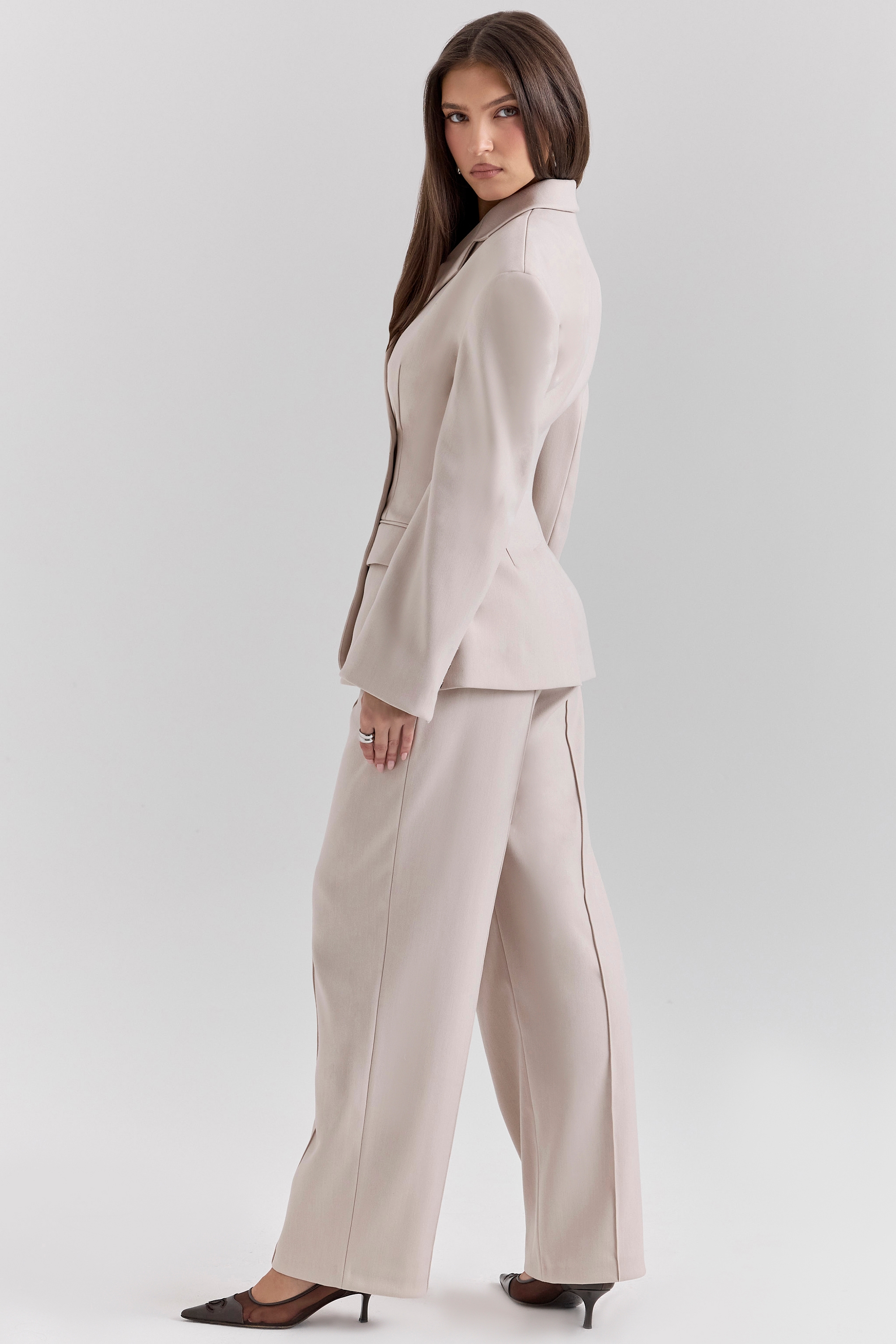 Hayden  Beige High Waist Tailored Trousers — image 5