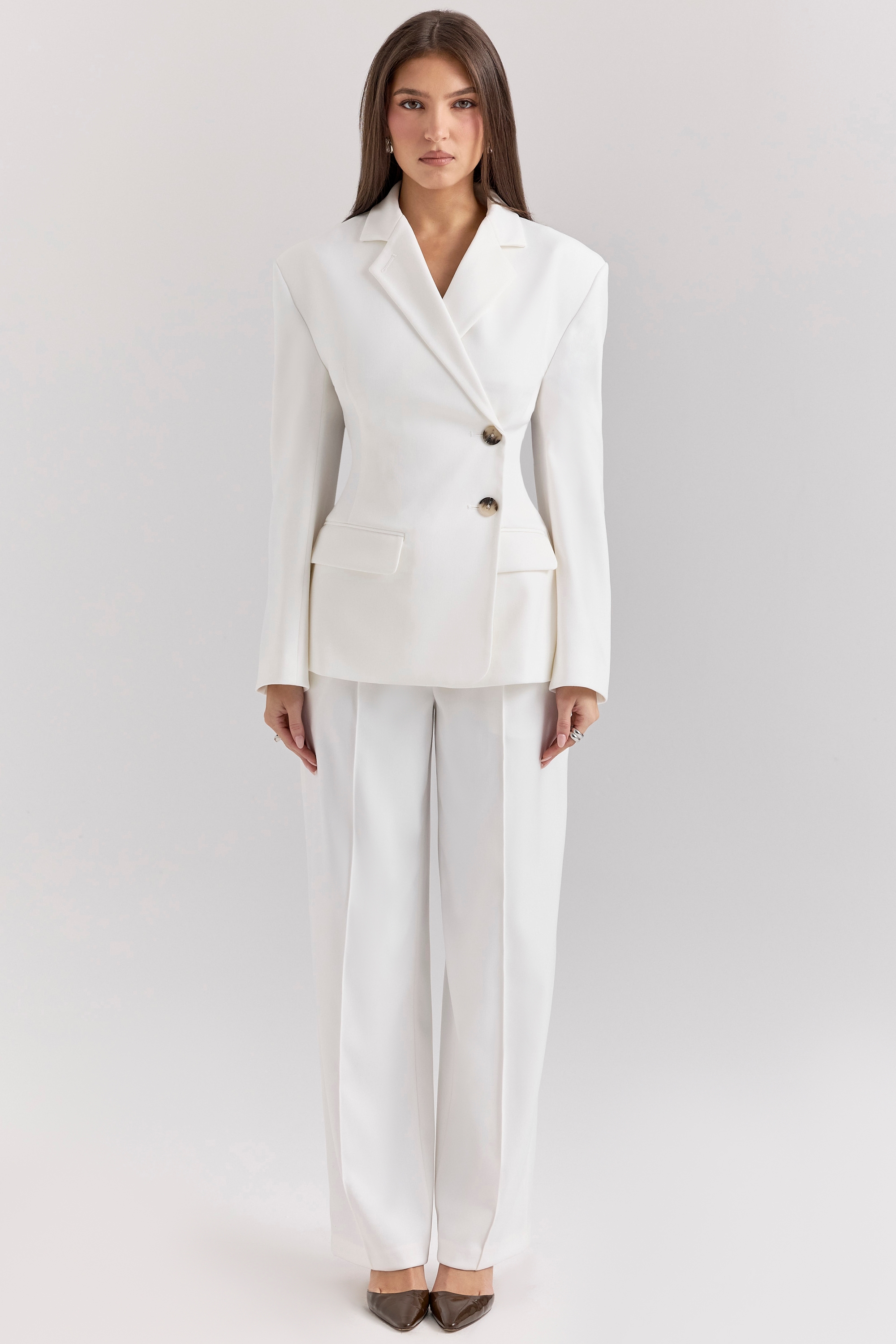 Hayden  White Wide Leg High Waist Tailored Trousers — image 3