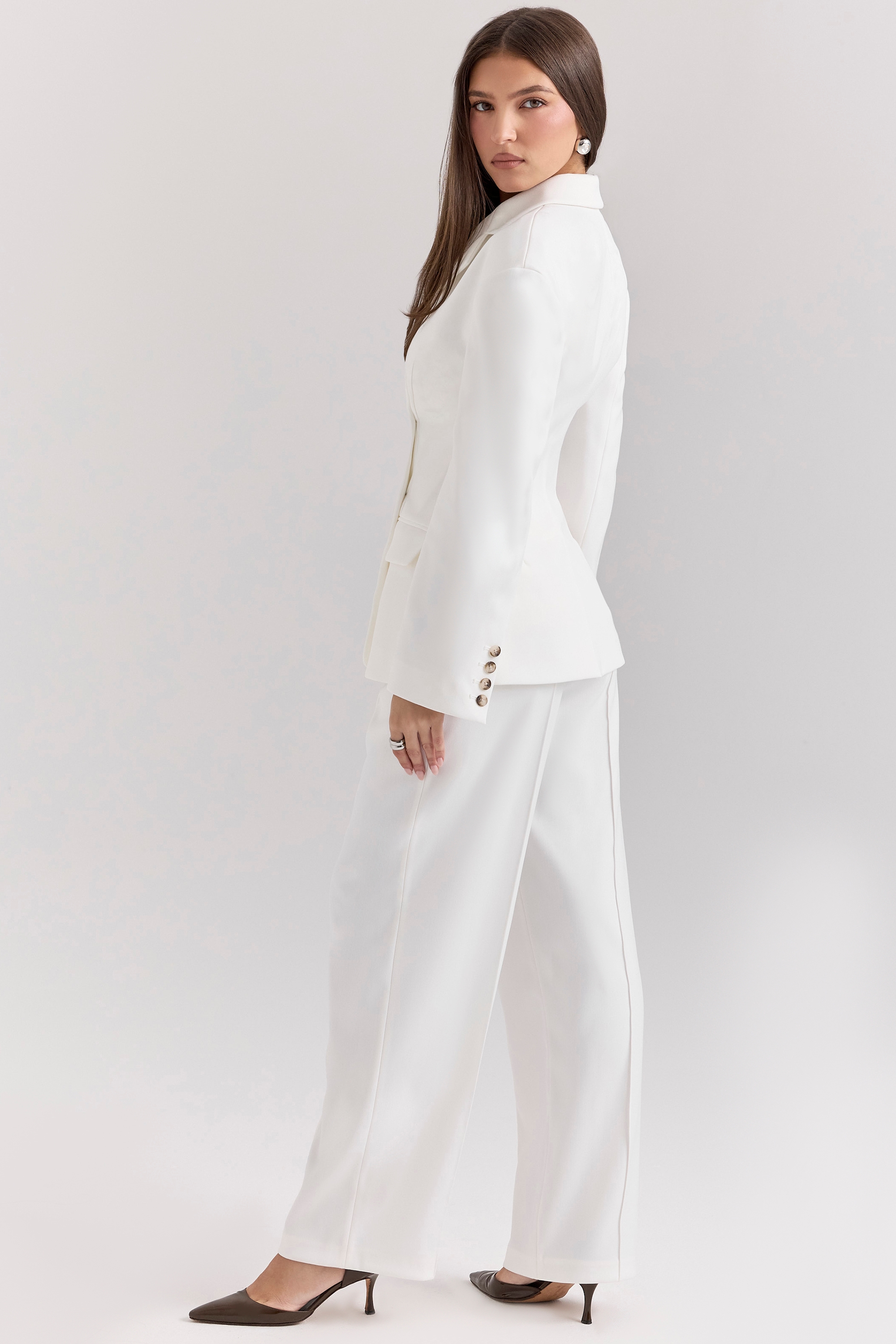 Hayden  White Wide Leg High Waist Tailored Trousers — image 5
