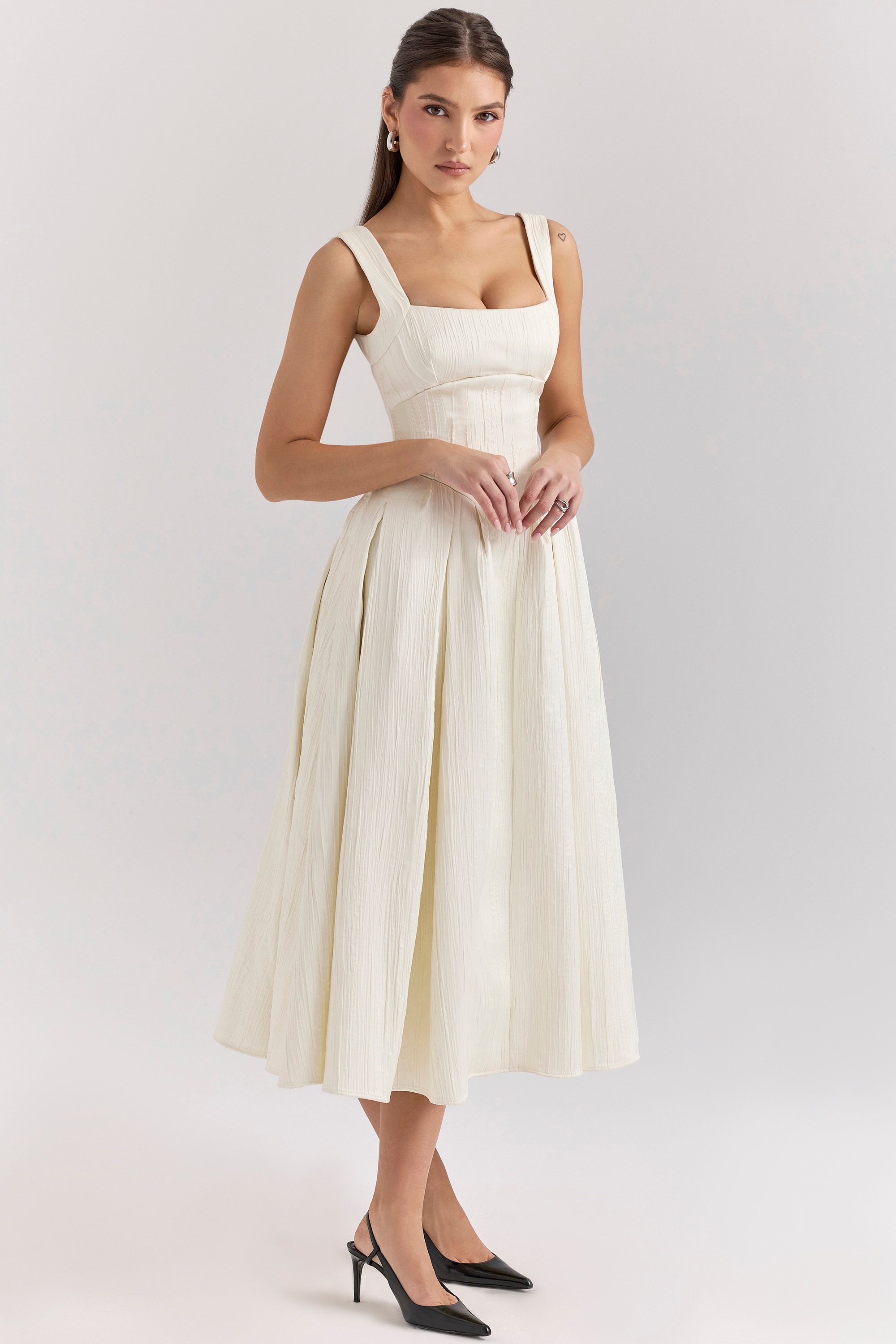 Isabeau  Ivory Textured Satin Corset Midi Dress — image 6