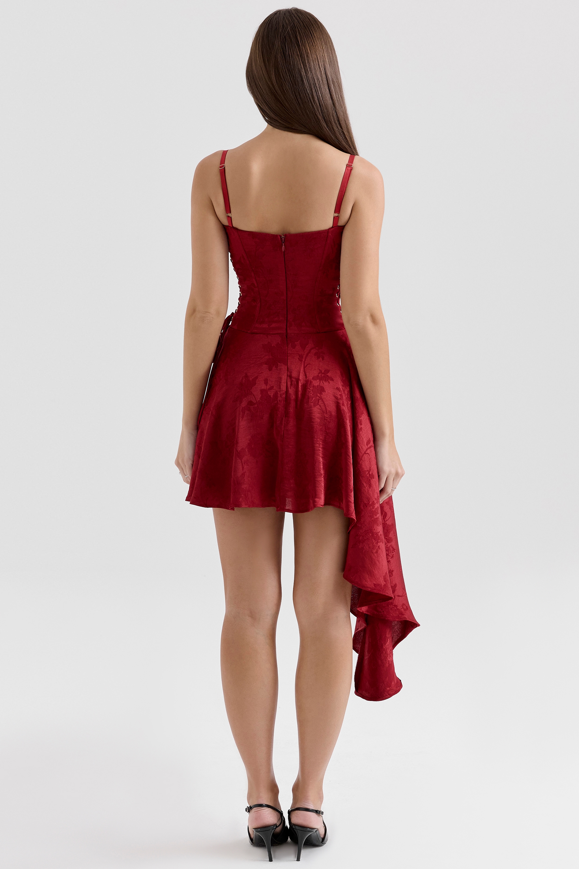 Lola  Wine Jacquard Satin Draped Mini Dress — image 6