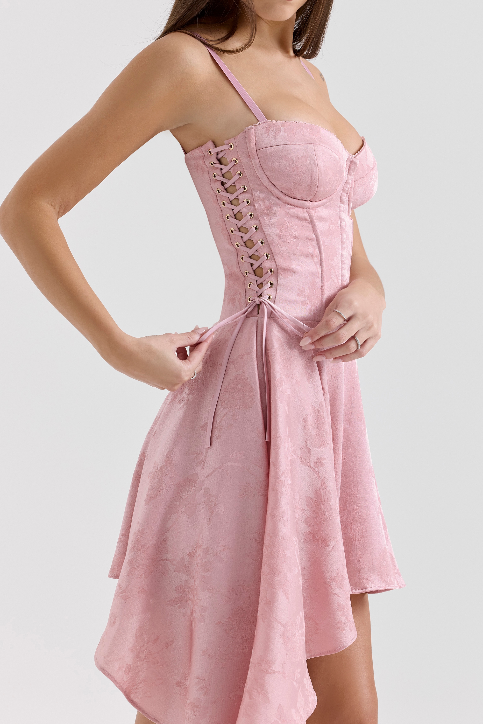Lola  Pink Jacquard Draped Mini Dress — image 5