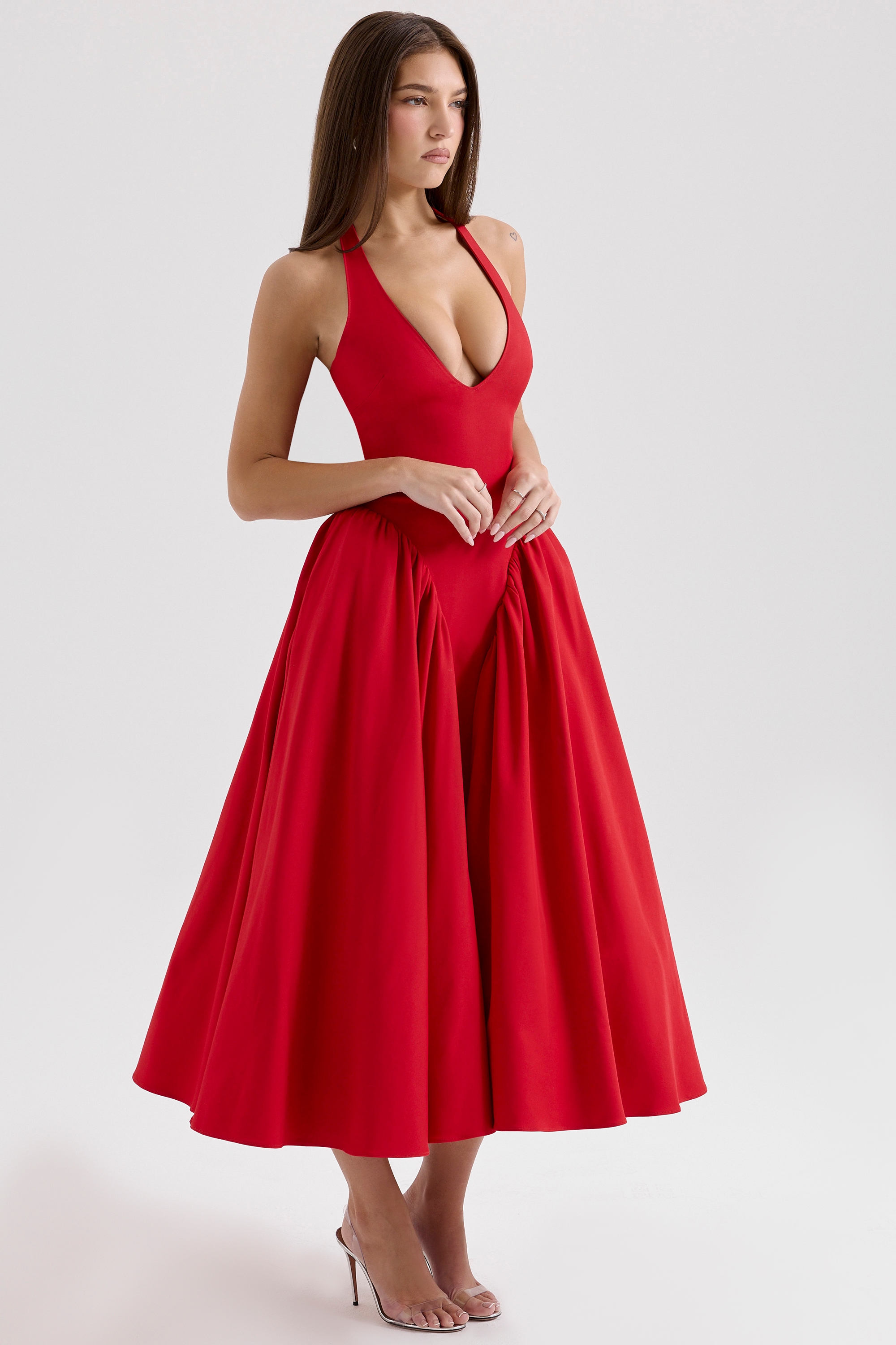 Marilyn  Red Twill Halter Midi Dress — image 6