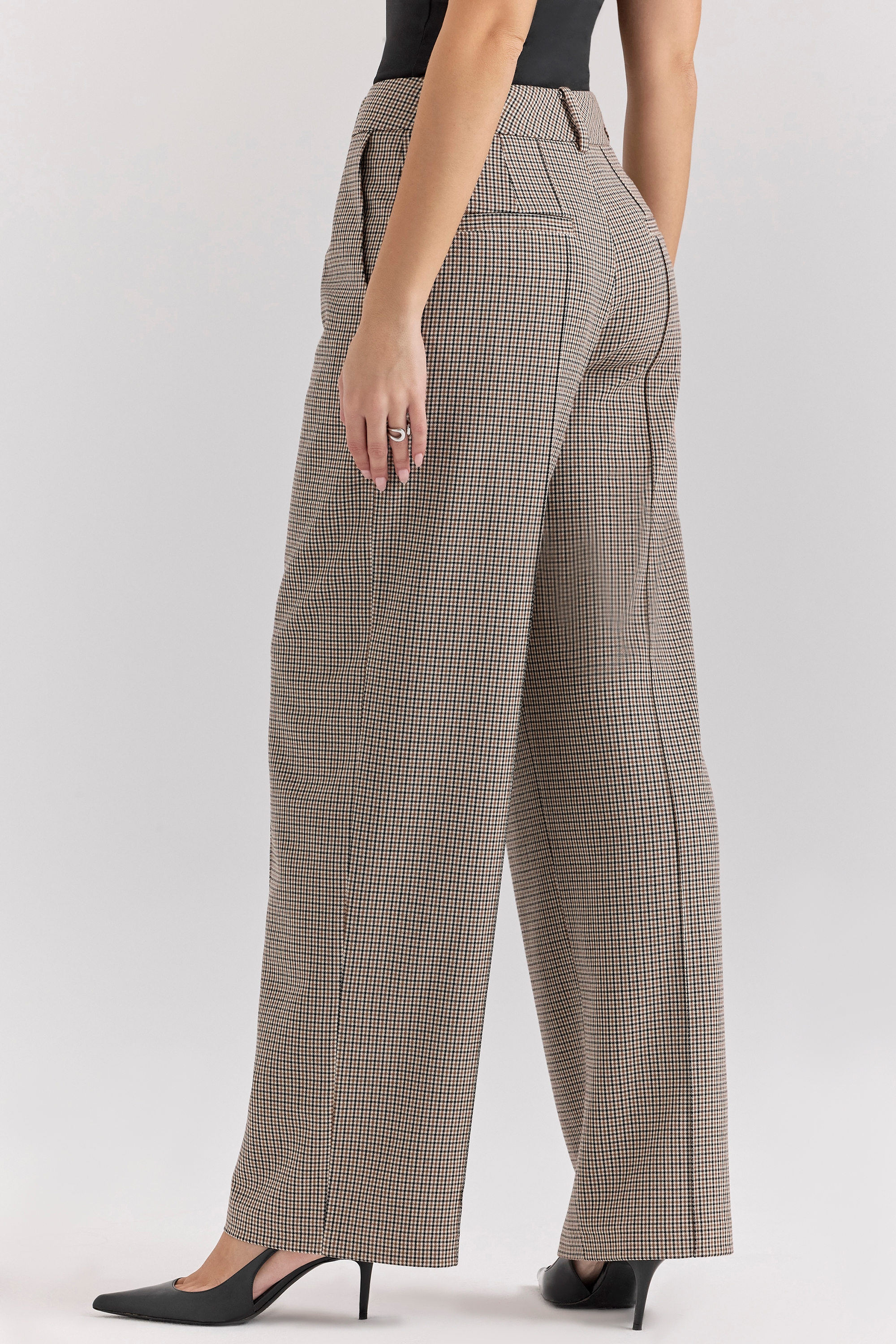 Hayden  Brown Puppytooth Wide Leg High Waist Tailored Trousers — image 10