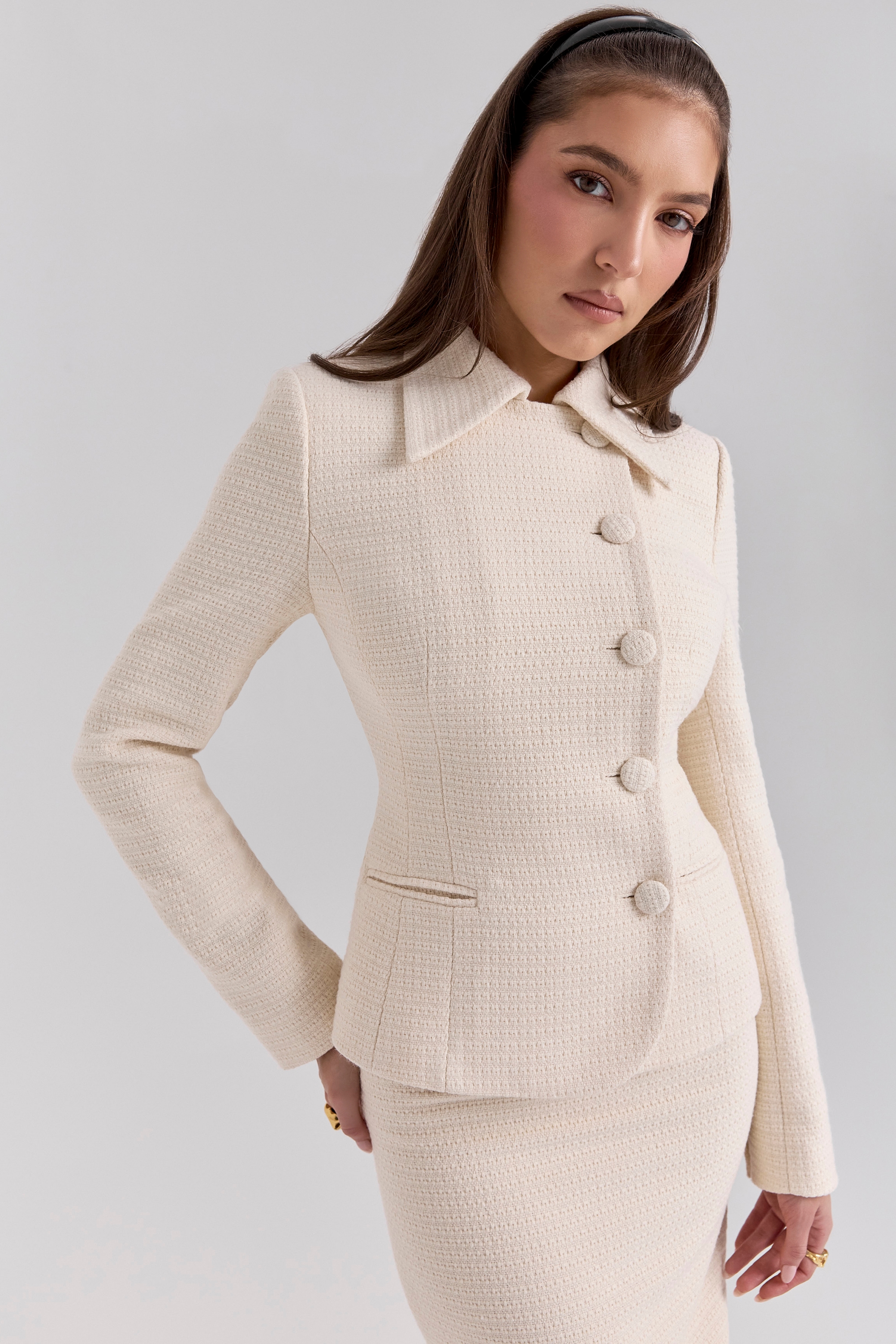 Misha  Cream Boucle Button Front Blazer — image 5