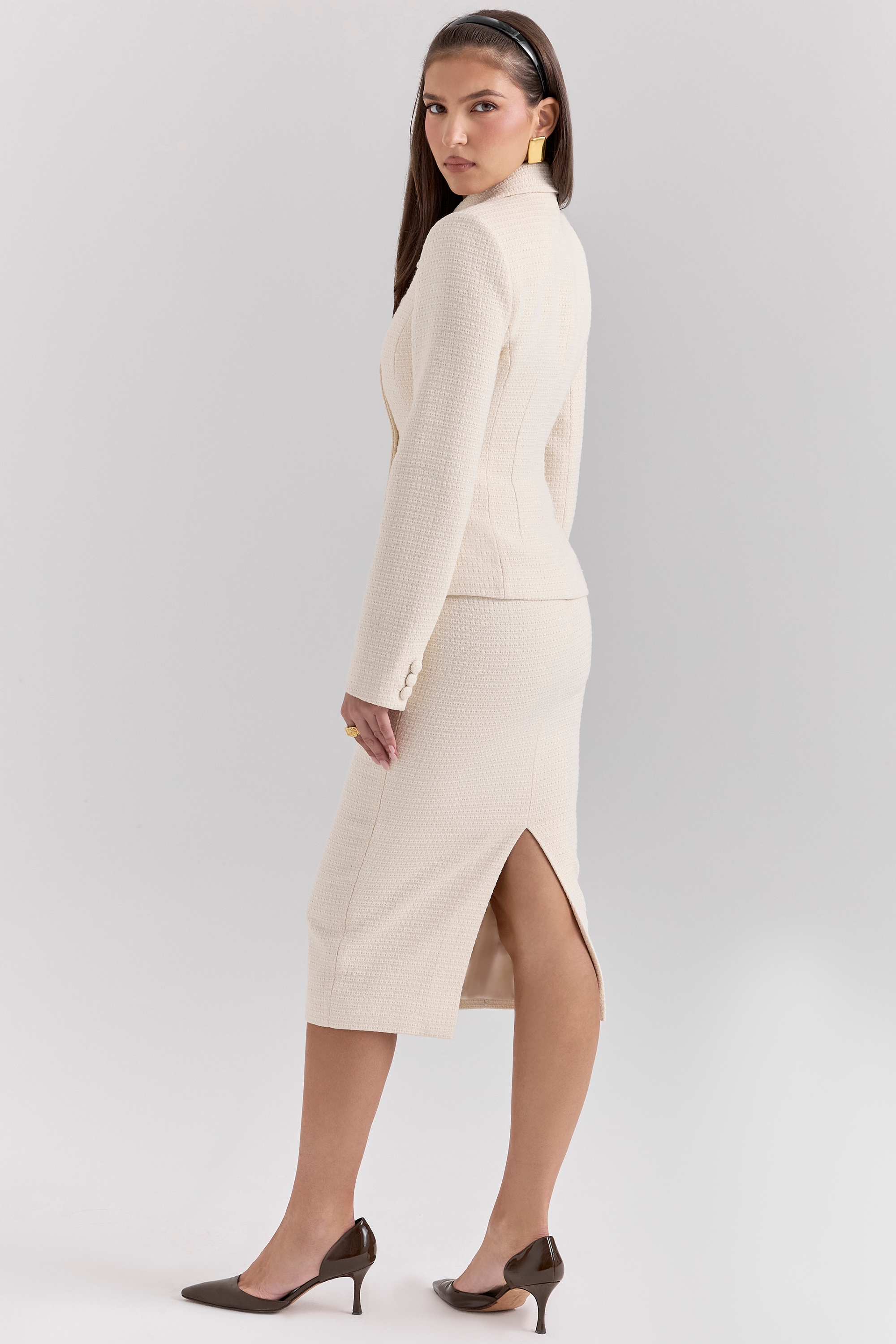 Lena  Cream Boucle Pencil Midi Skirt — image 6