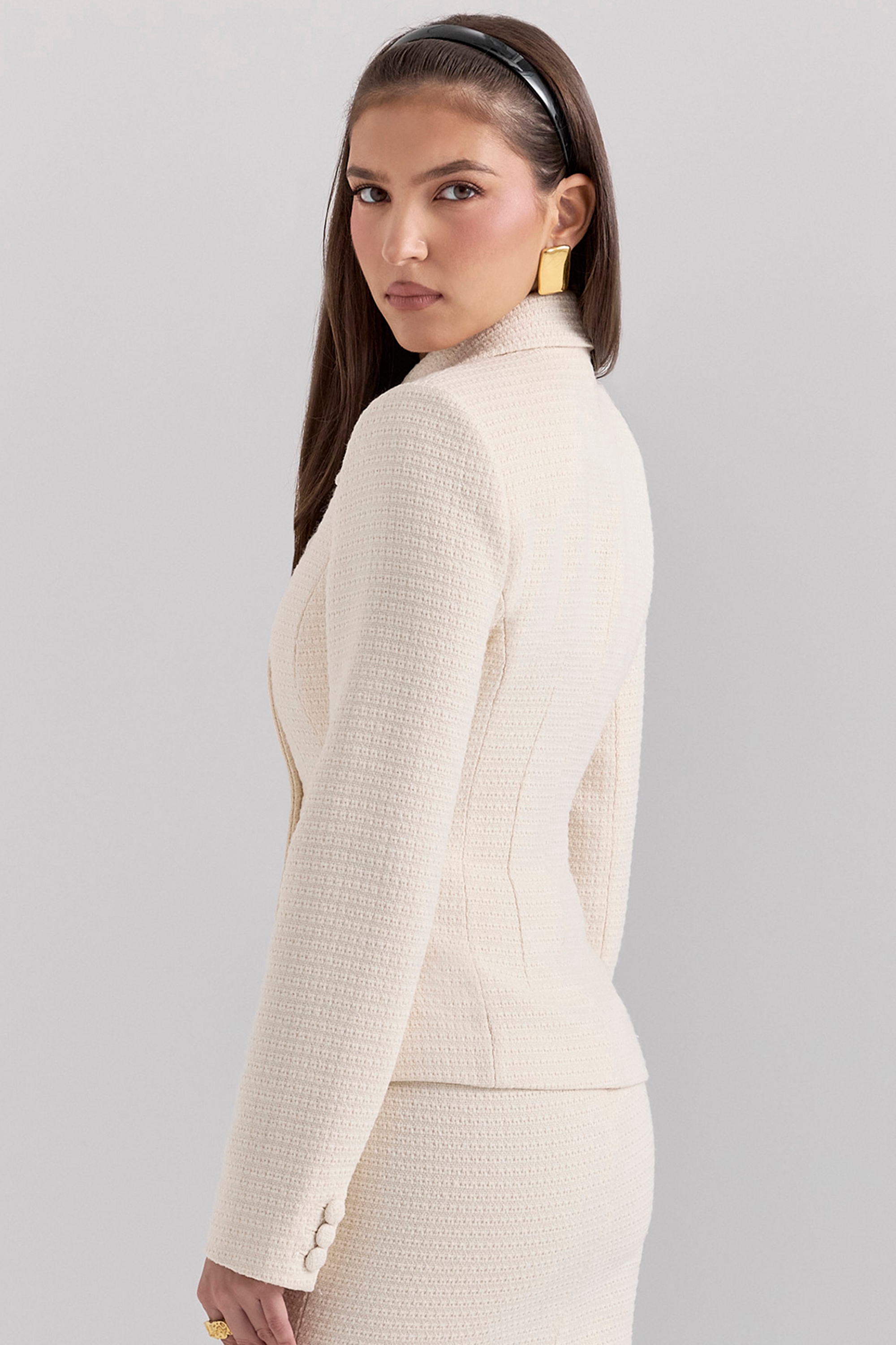 Misha  Cream Boucle Button Front Blazer — image 7