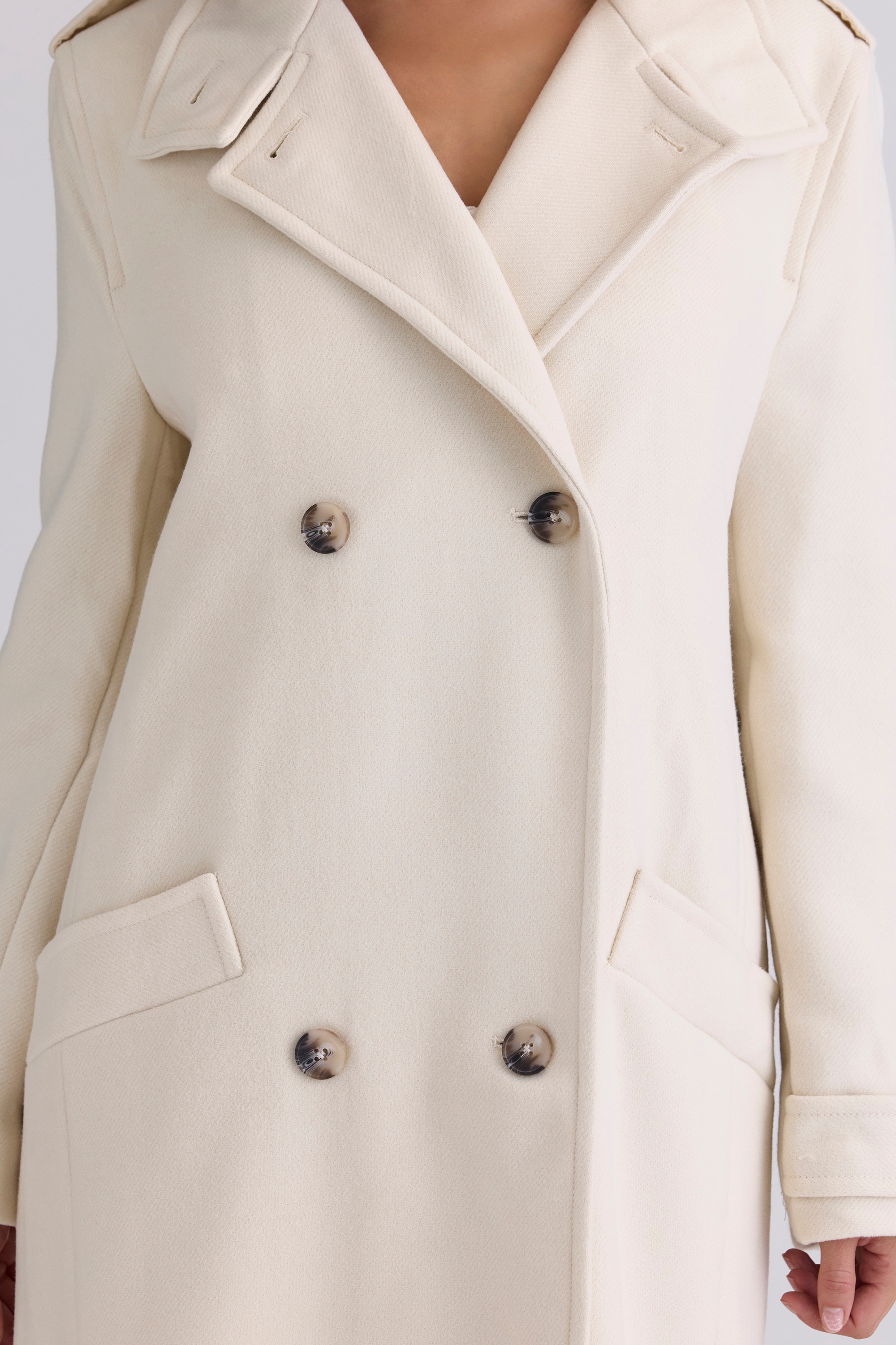 Sander  Cream Double Breasted Funnel Neck Coat — image 5