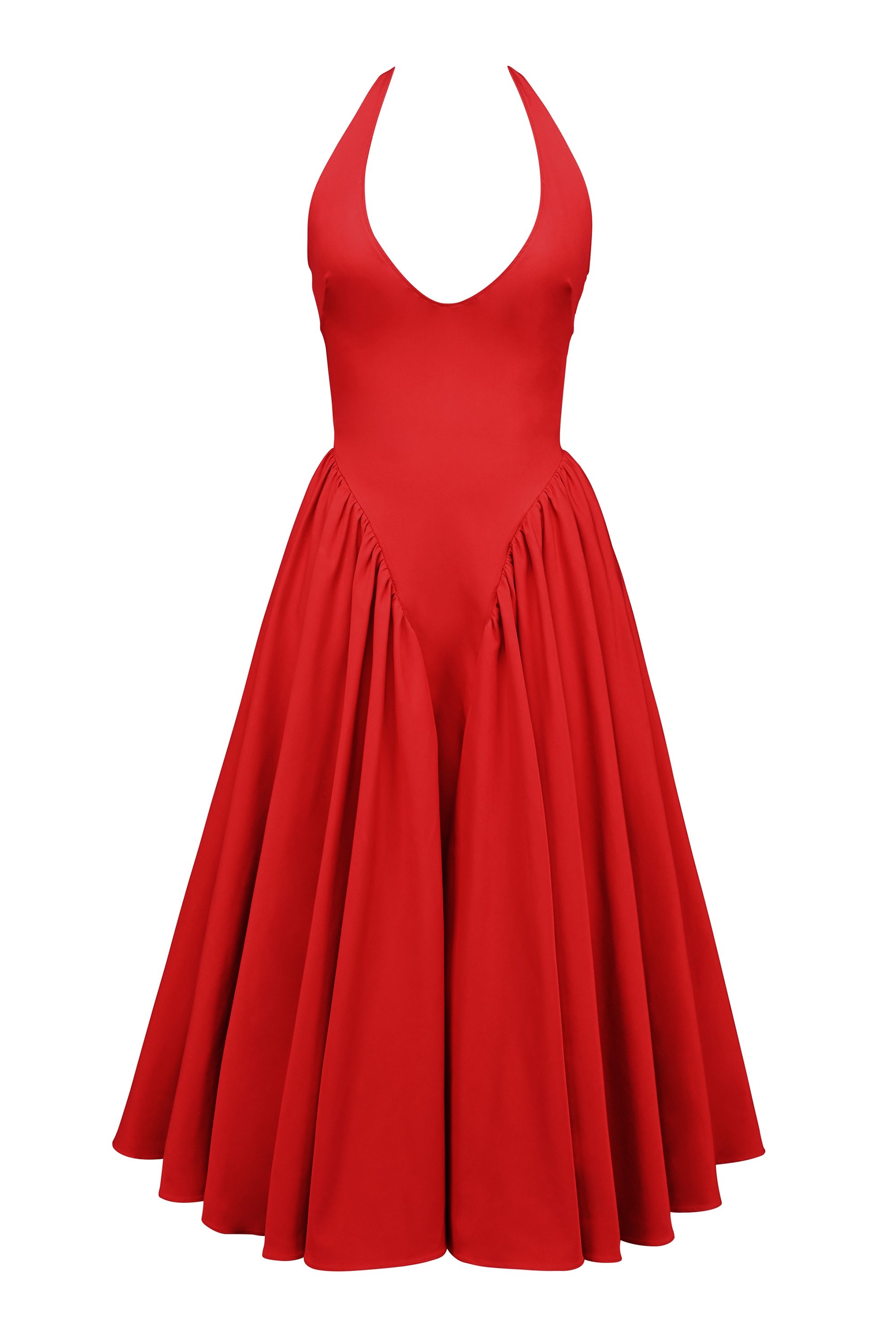 Marilyn  Red Twill Halter Midi Dress — image 12