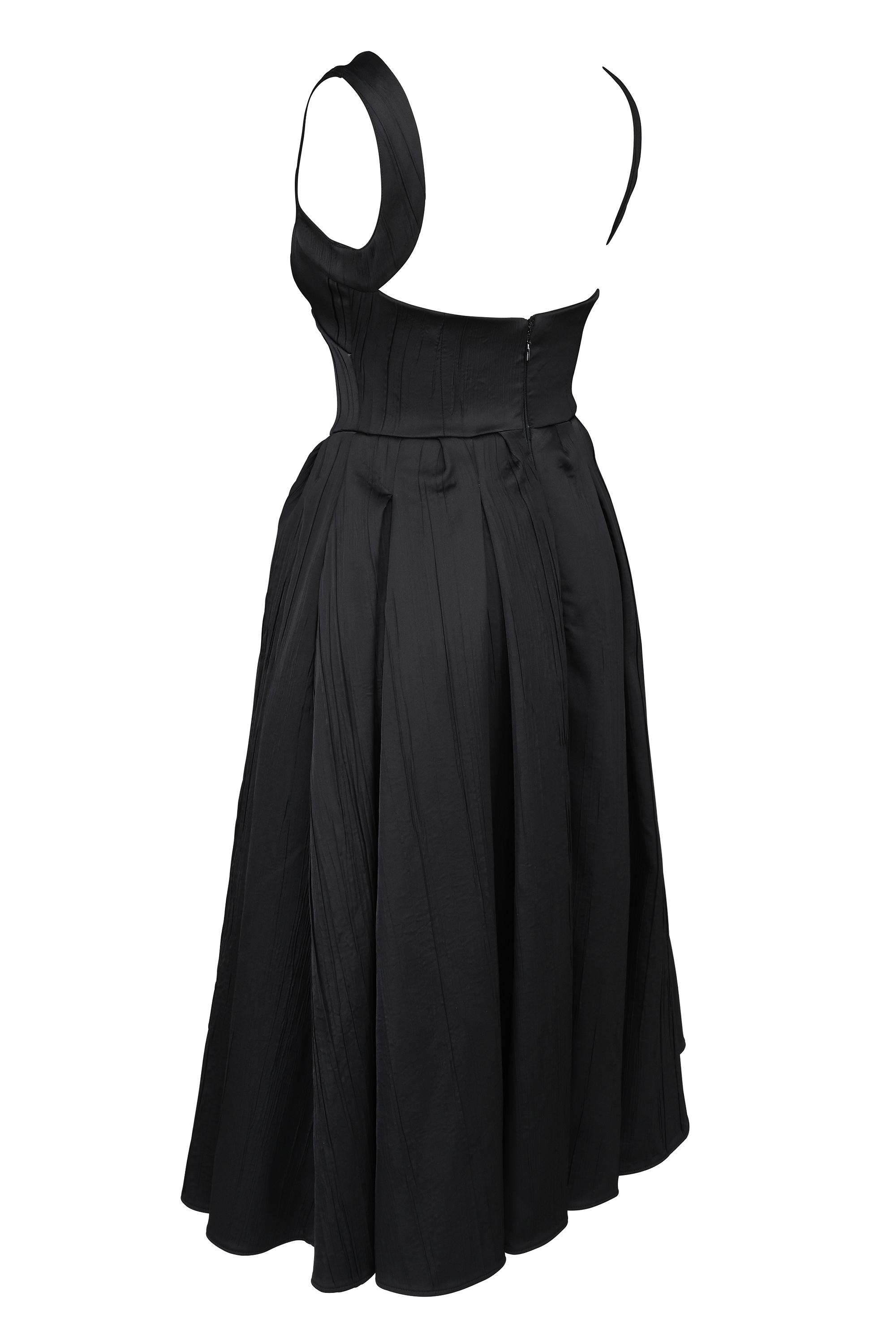 Isabeau  Black Textured Satin Corset Midi Dress — image 14