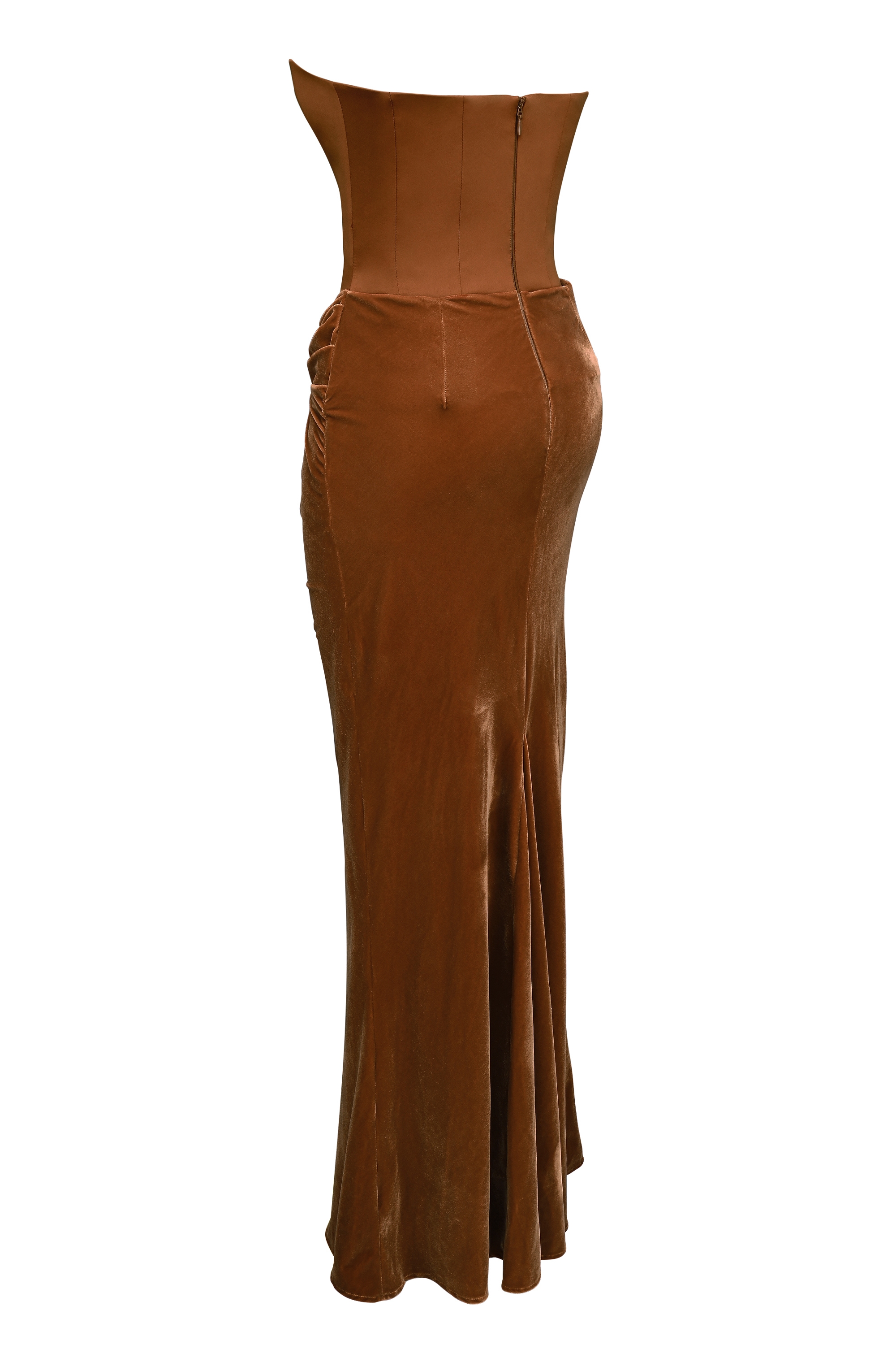 Persephone  Coffee Velvet Strapless Corset Maxi Dress — image 12