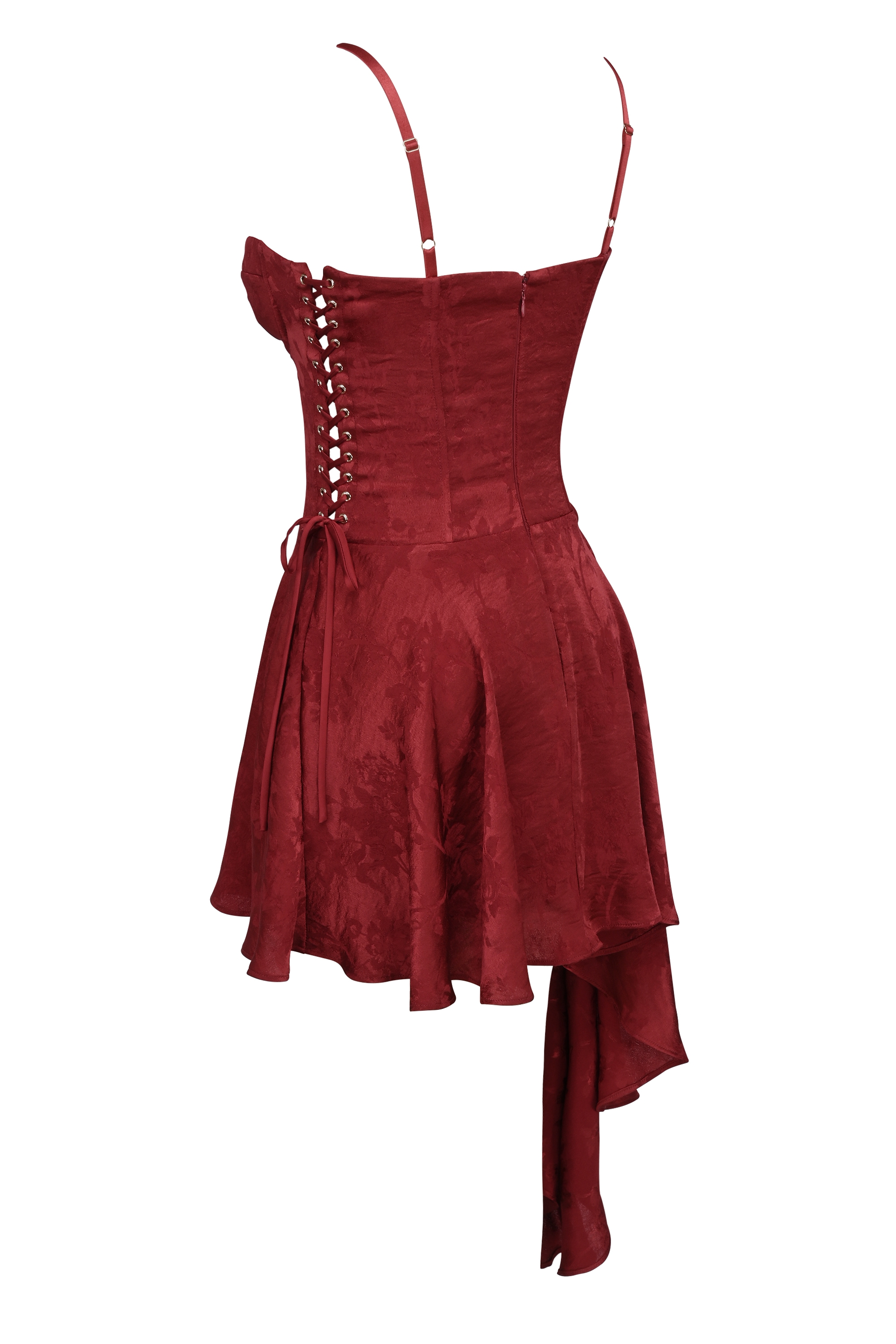 Lola  Wine Jacquard Satin Draped Mini Dress — image 13
