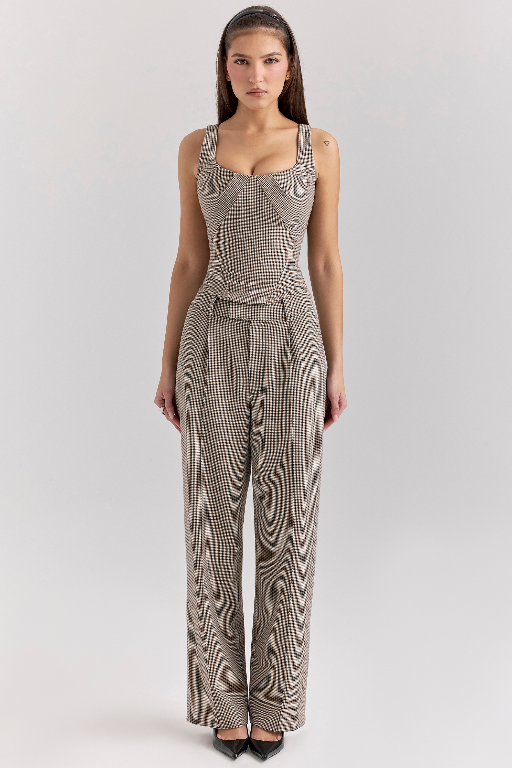 Hayden  Brown Puppytooth Wide Leg High Waist Tailored Trousers — image 3