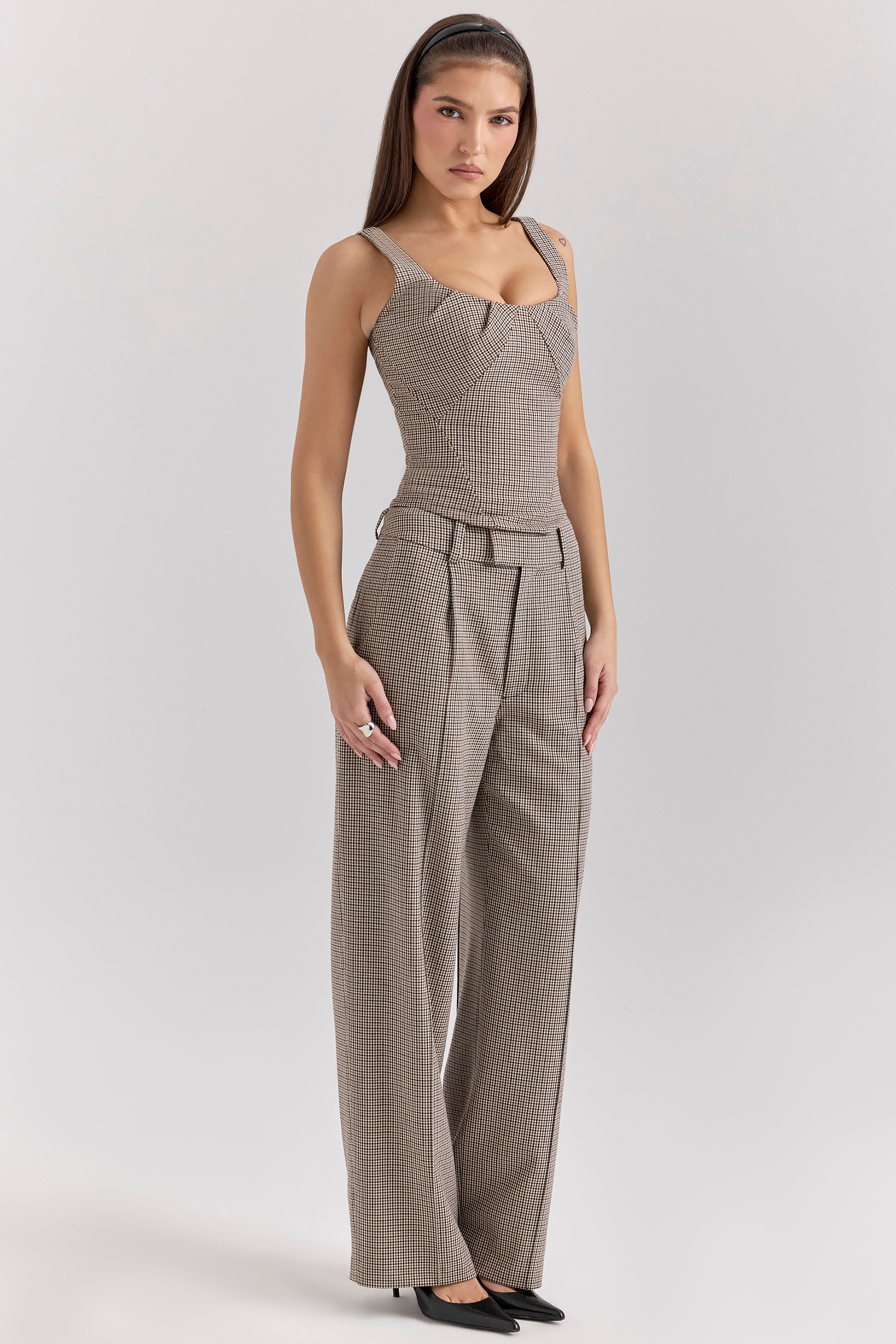Hayden  Brown Puppytooth Wide Leg High Waist Tailored Trousers — image 5