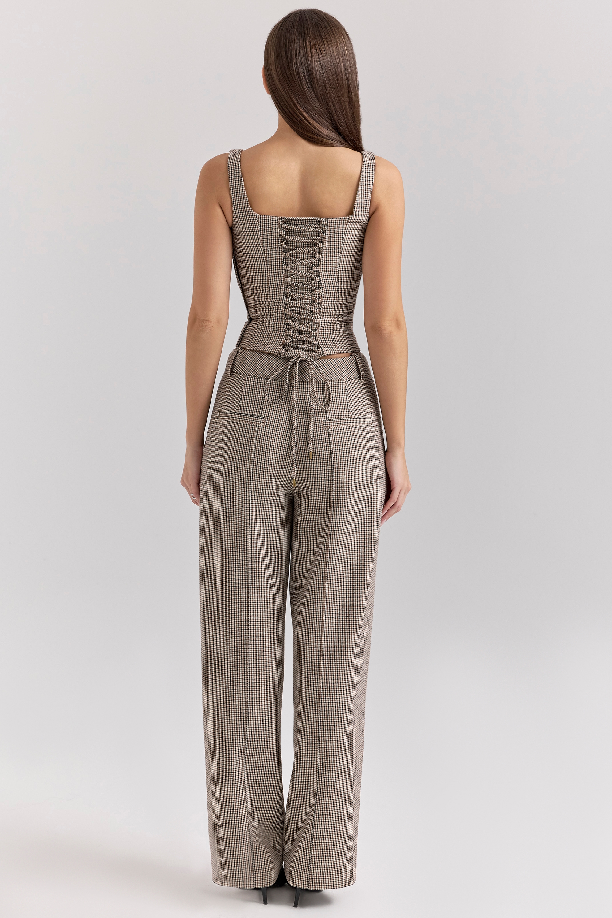 Hayden  Brown Puppytooth Wide Leg High Waist Tailored Trousers — image 7
