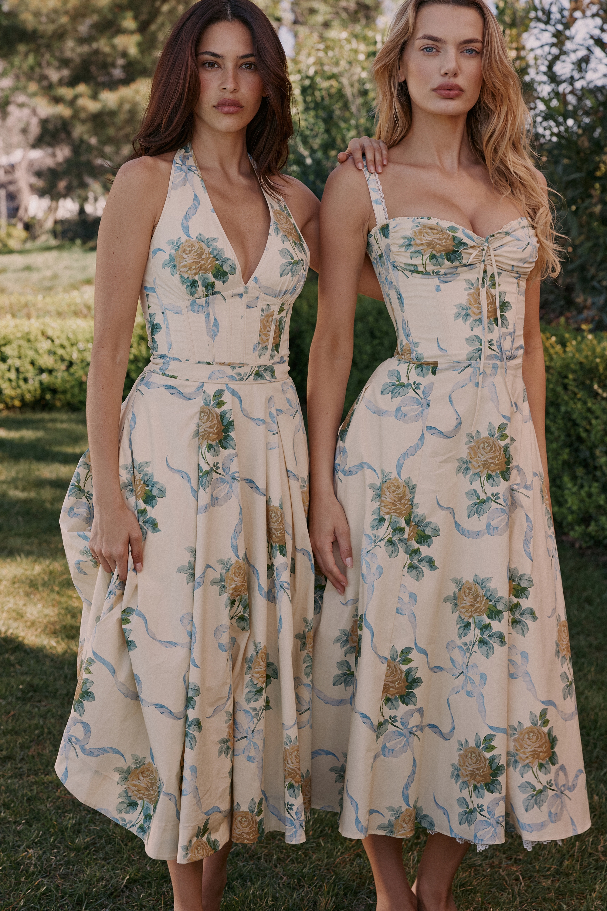 Allena  Lemon Ribbon Stretch Cotton Halter Midi Sundress — image 9