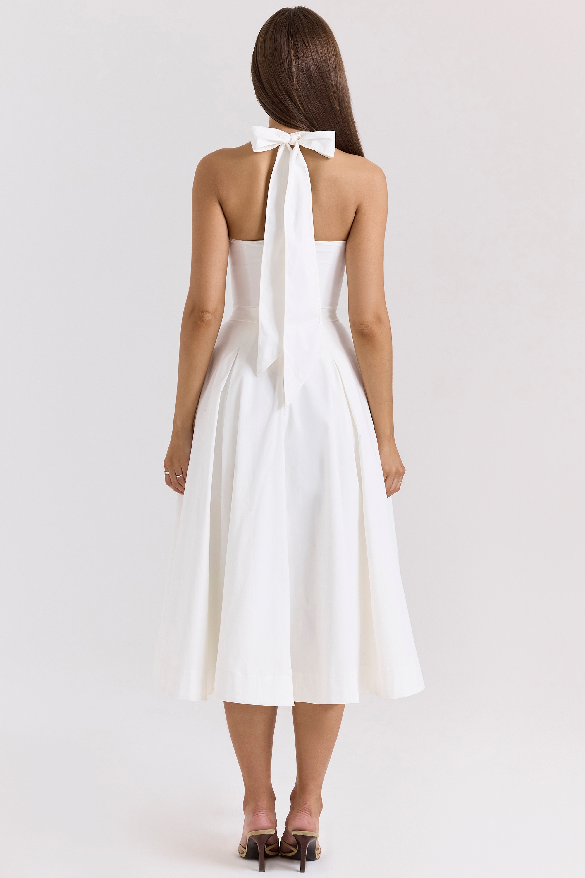 Allena  White Stretch Cotton Halter Midi Sundress — image 7