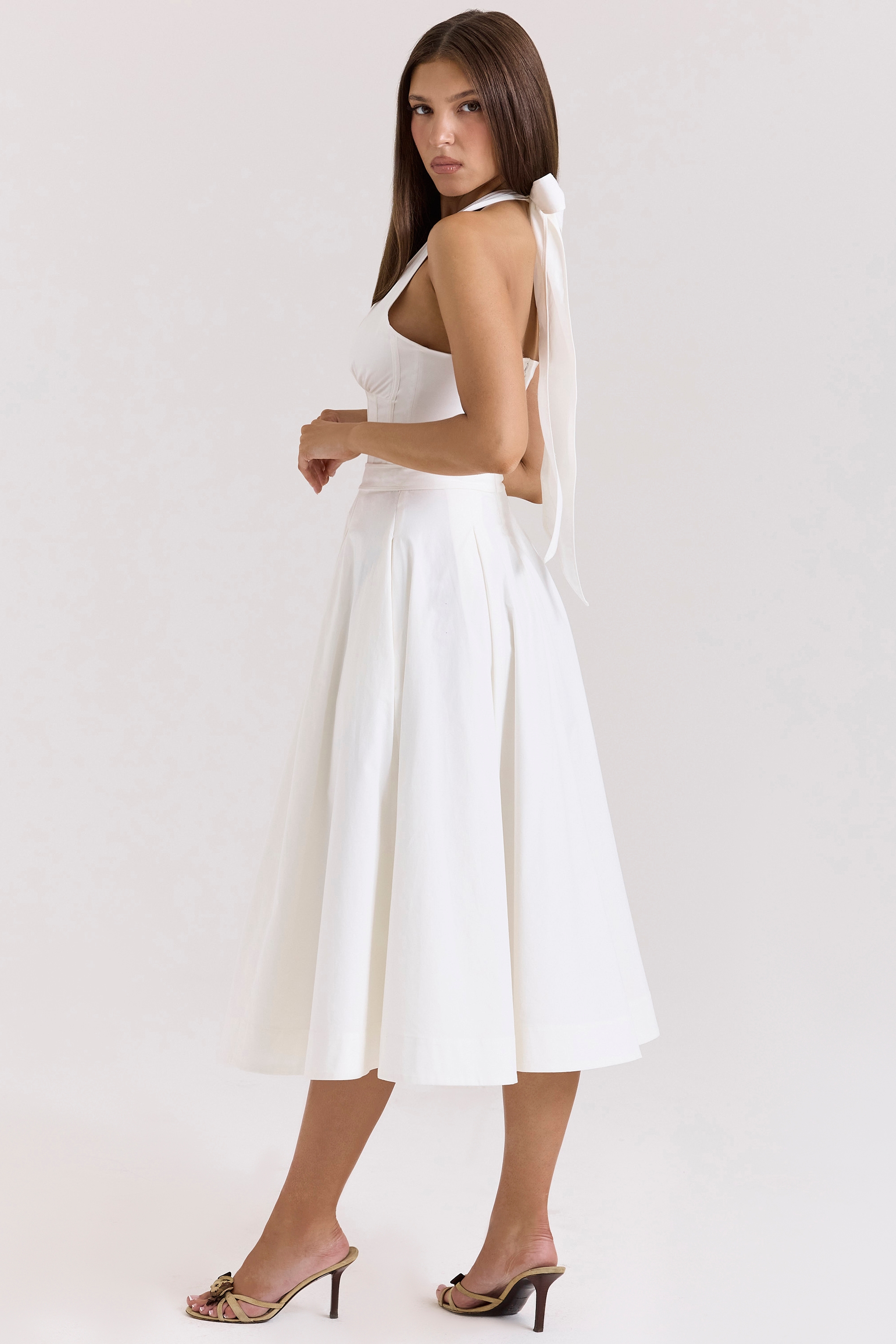 Allena  White Stretch Cotton Halter Midi Sundress — image 6