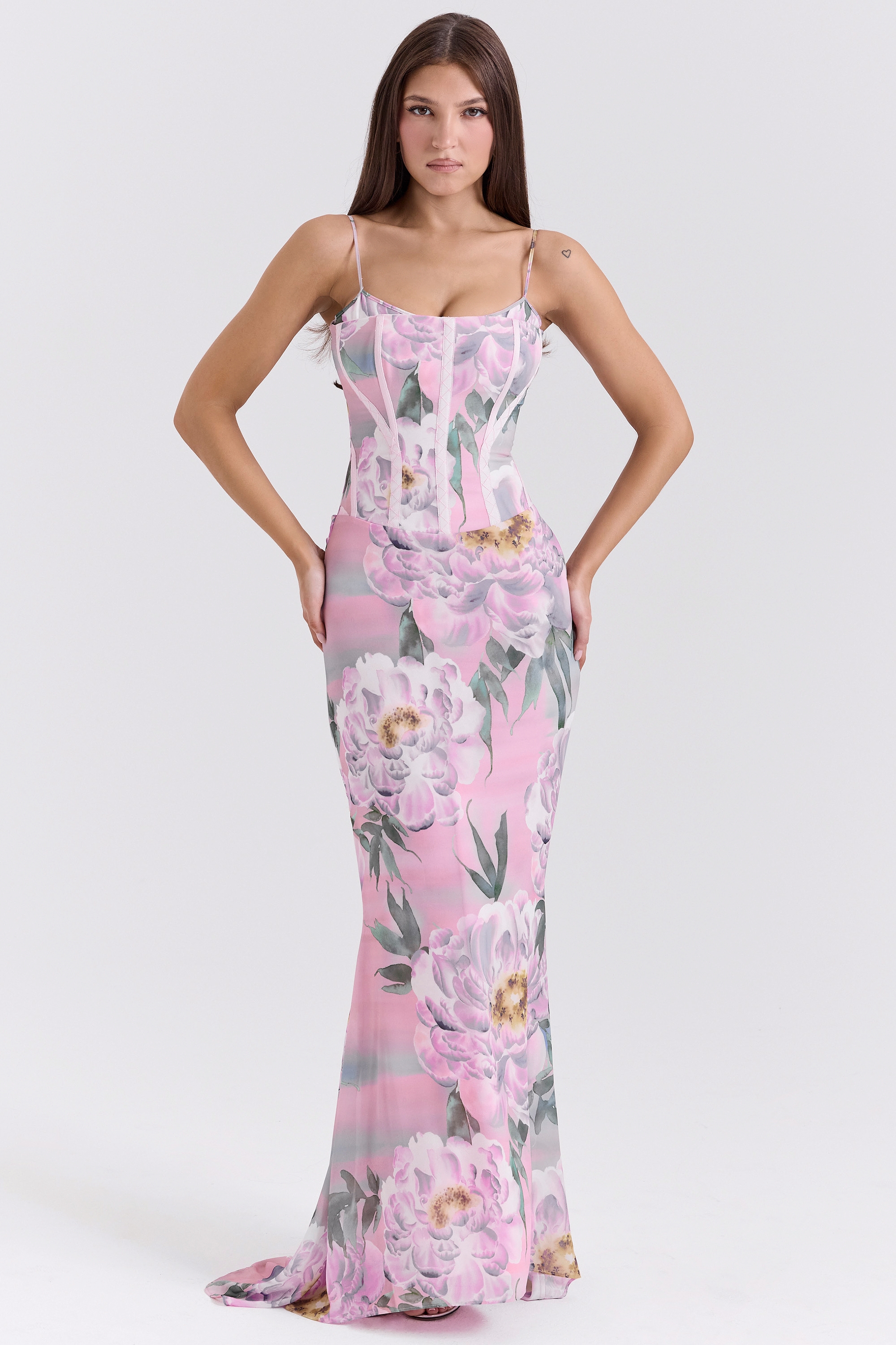 Antonina  Pink Floral Corset Maxi Dress — image 3
