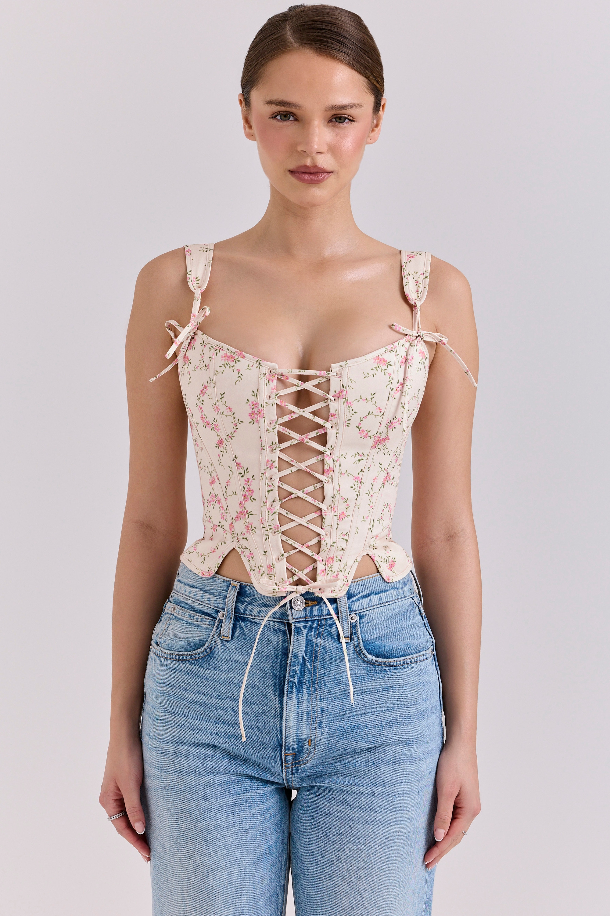 Callie  Cream Vintage Floral Cotton Corset Top — image 3
