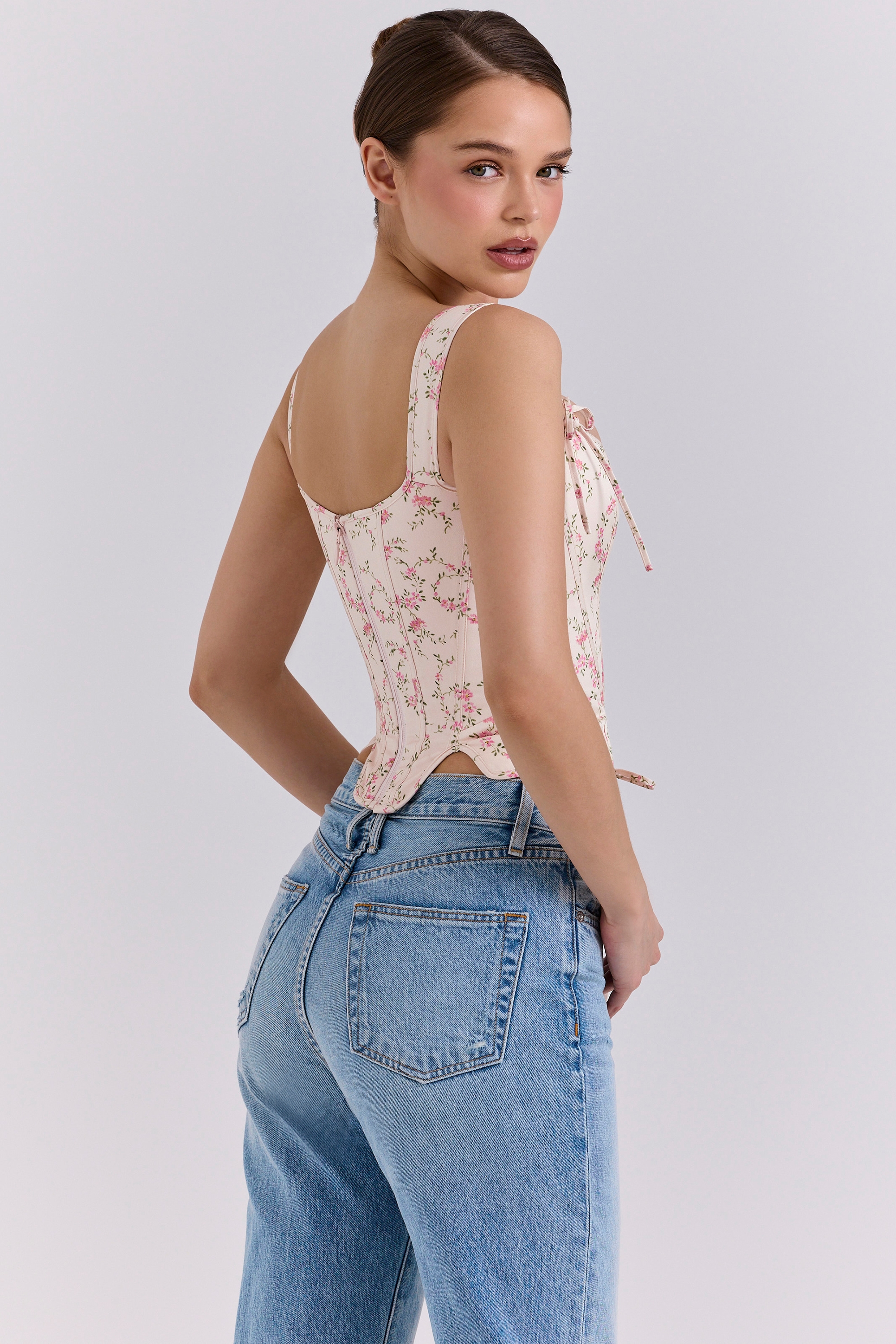 Callie  Cream Vintage Floral Cotton Corset Top — image 8