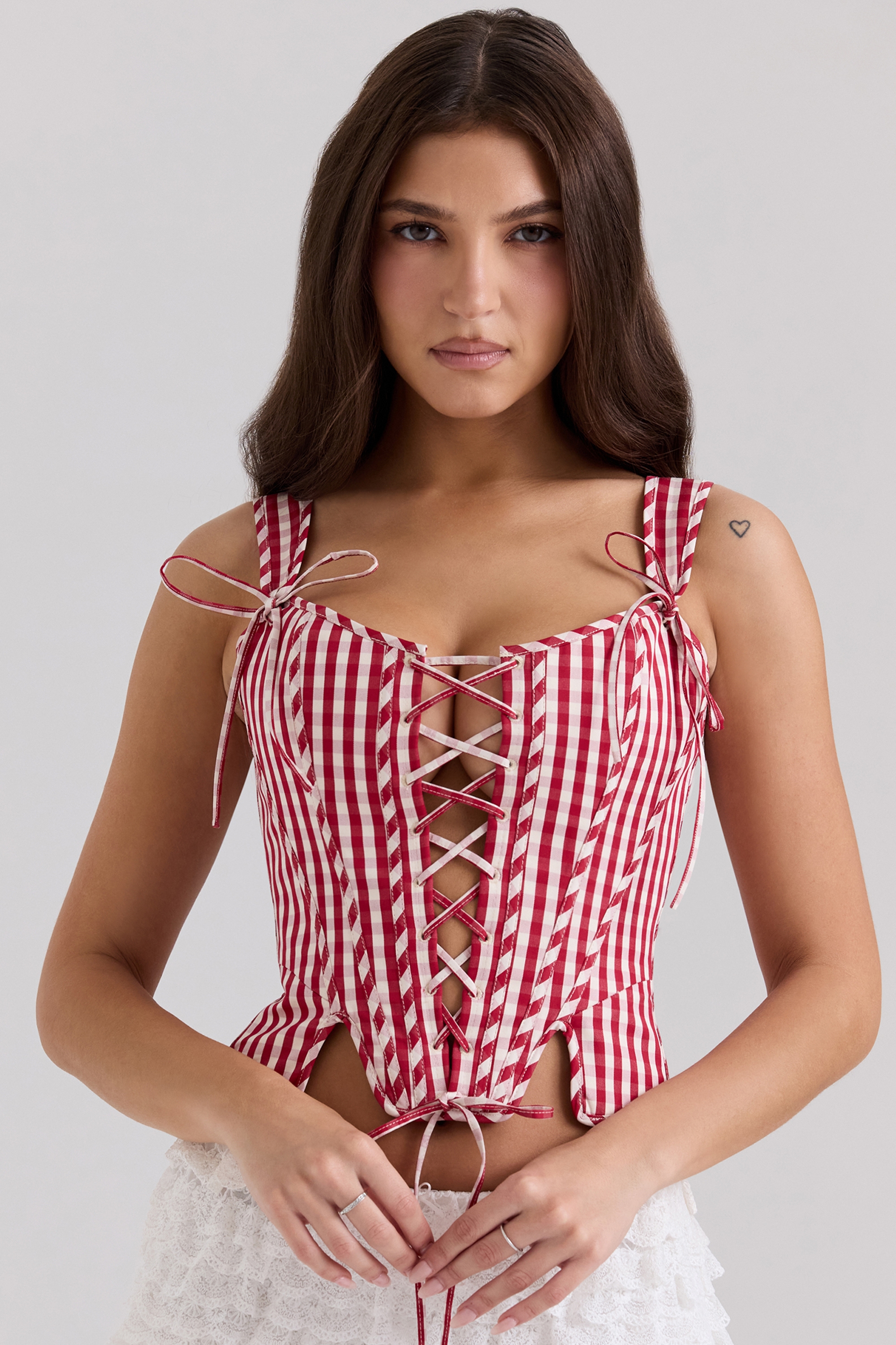 Callie  Red Gingham Cotton Corset Top — image 1