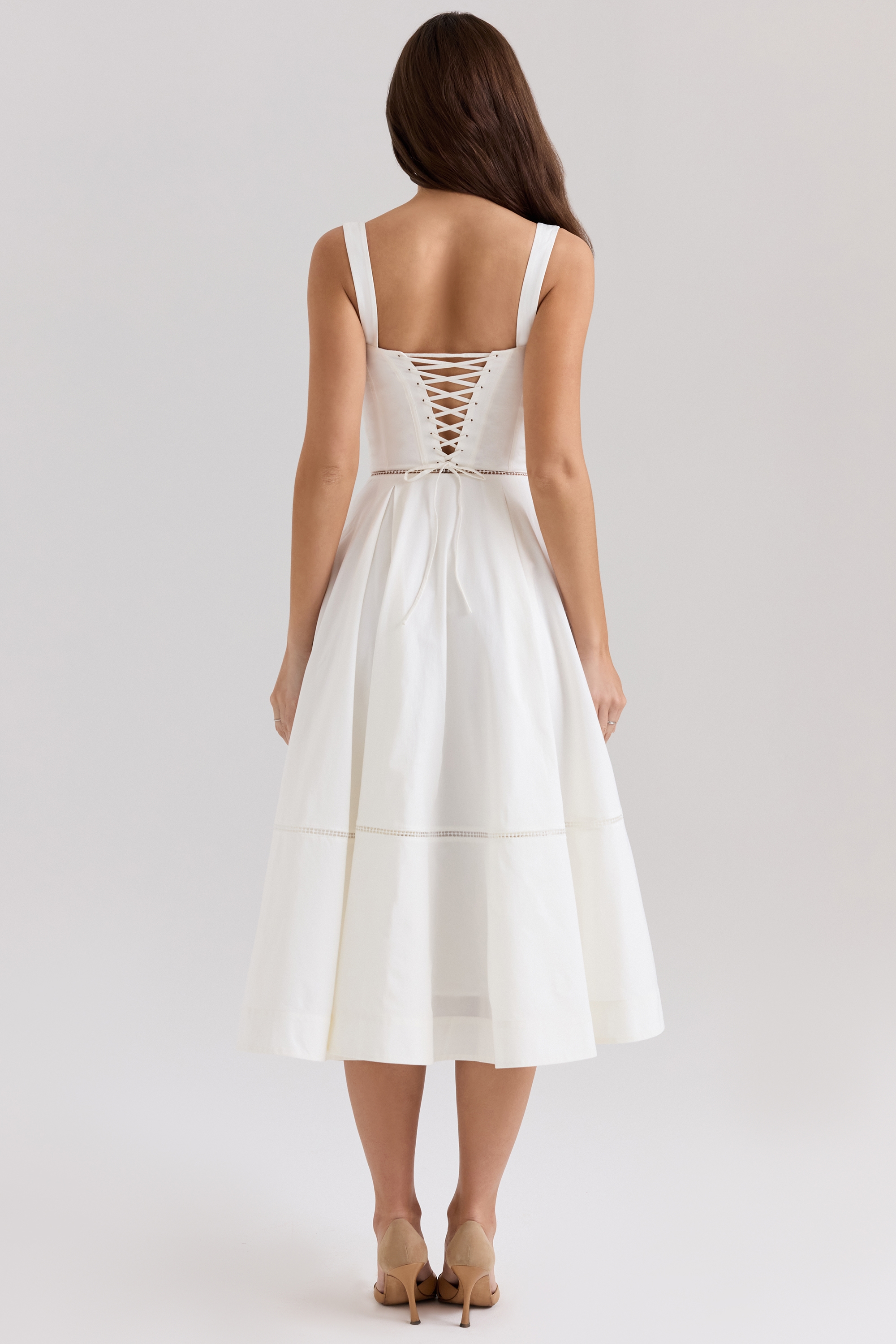 Chiarina  White Cotton Button Front Midi Dress — image 7