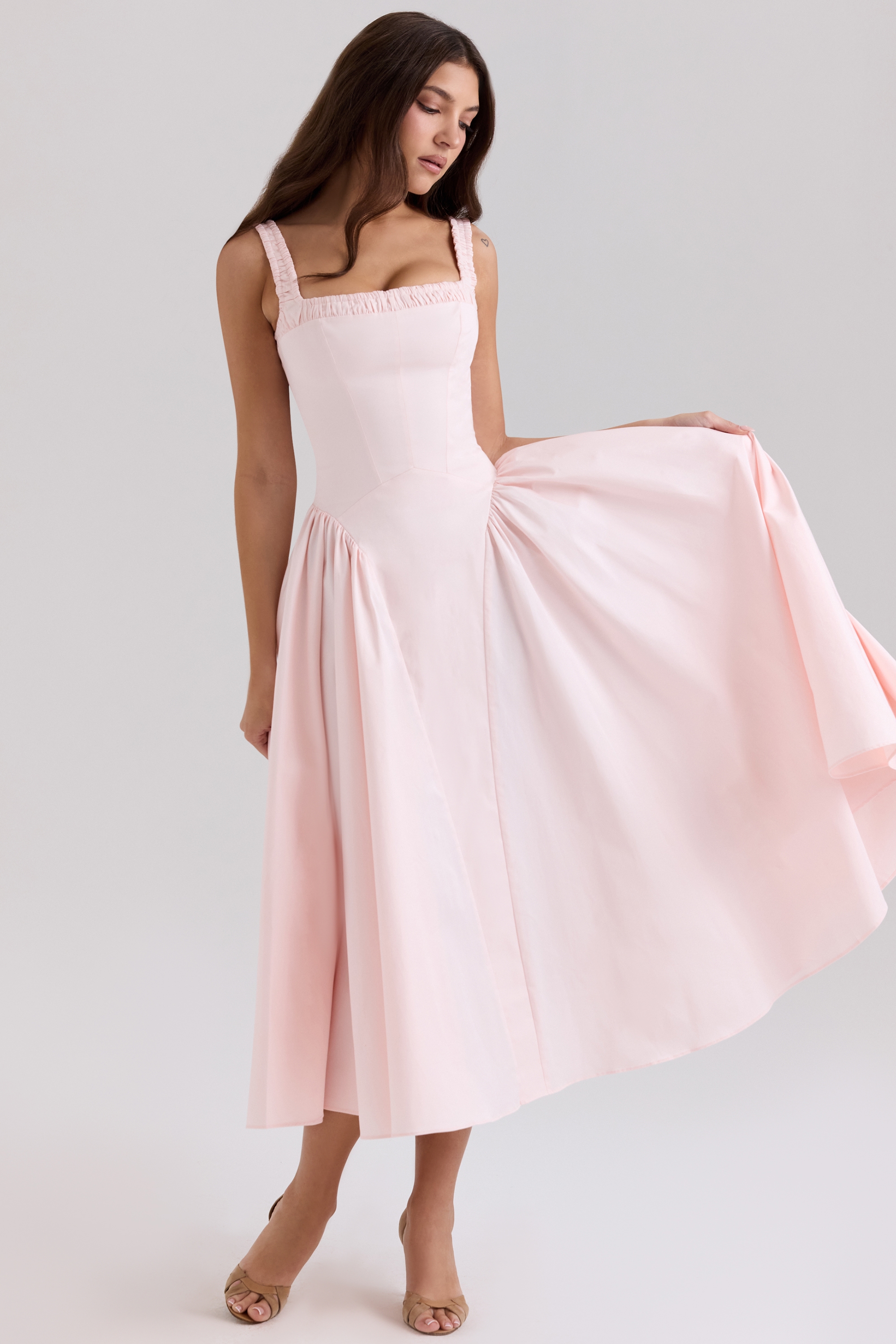 Dorothy  Rose Pink Stretch Cotton Midi Sundress — image 3
