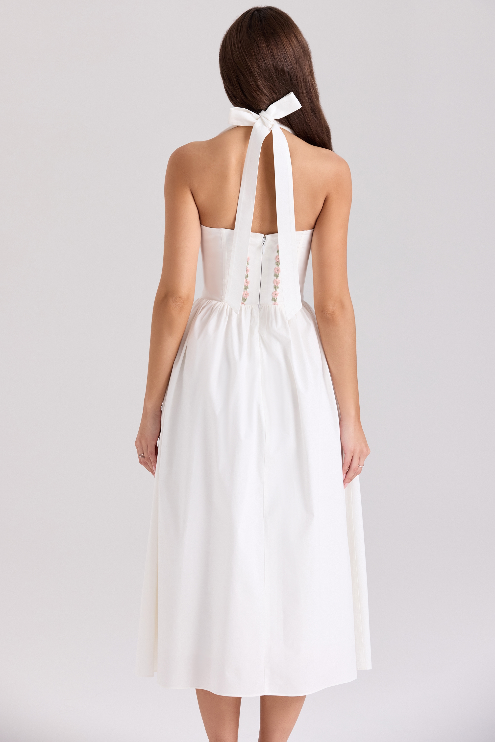 Emilia  White Cotton Halter Neck Midi Dress — image 6
