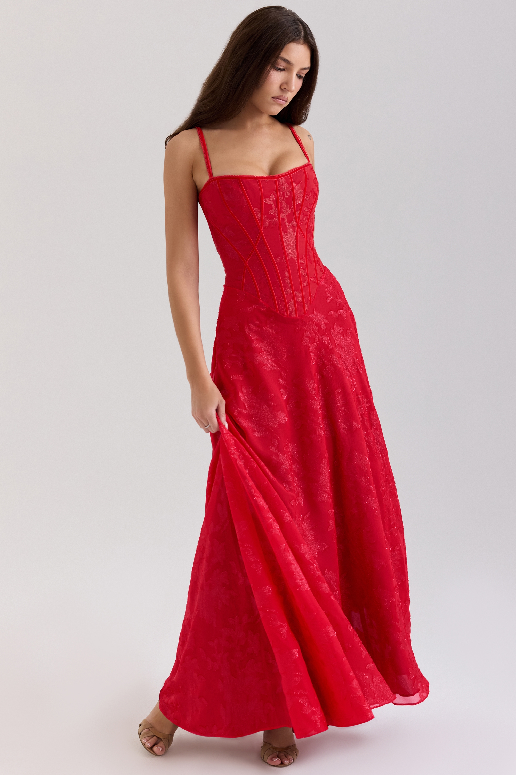 Esme  Red Lurex Chiffon Maxi Dress — image 3
