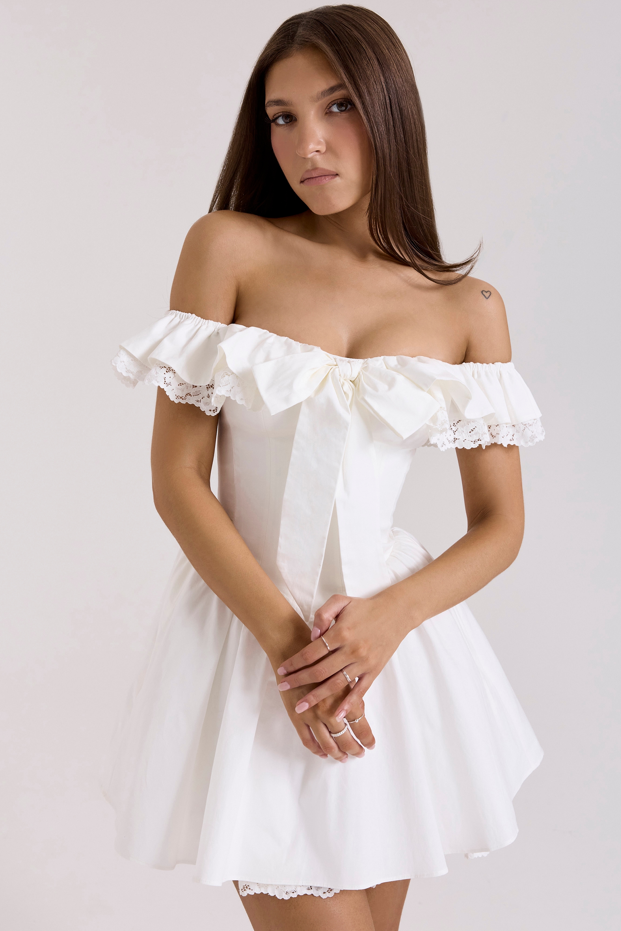 Jaide  White Cotton Off Shoulder Corset Mini Dress — image 5