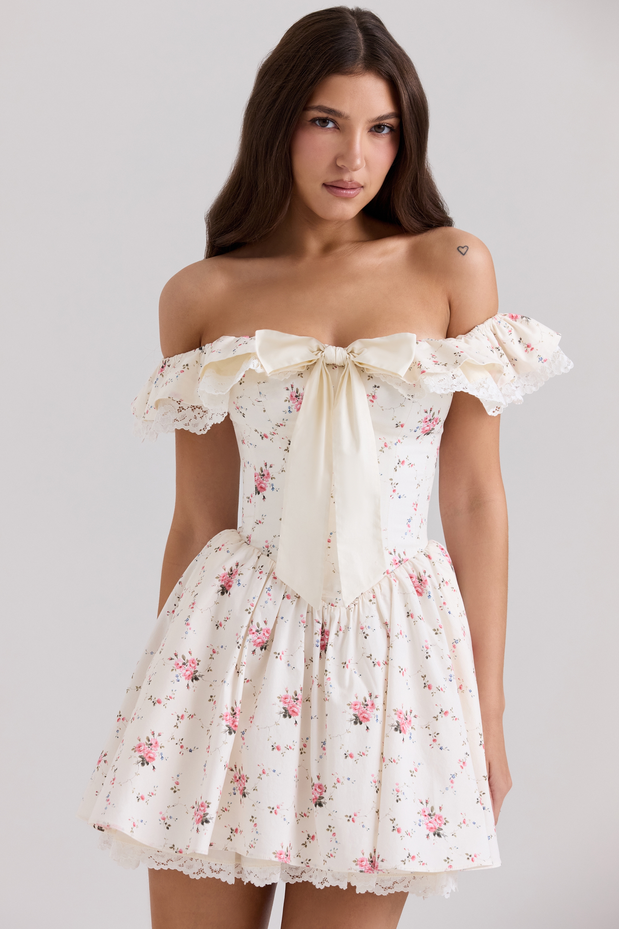 Jaide  Stretch Cotton Floral Print Off Shoulder Corset Mini Dress — image 1