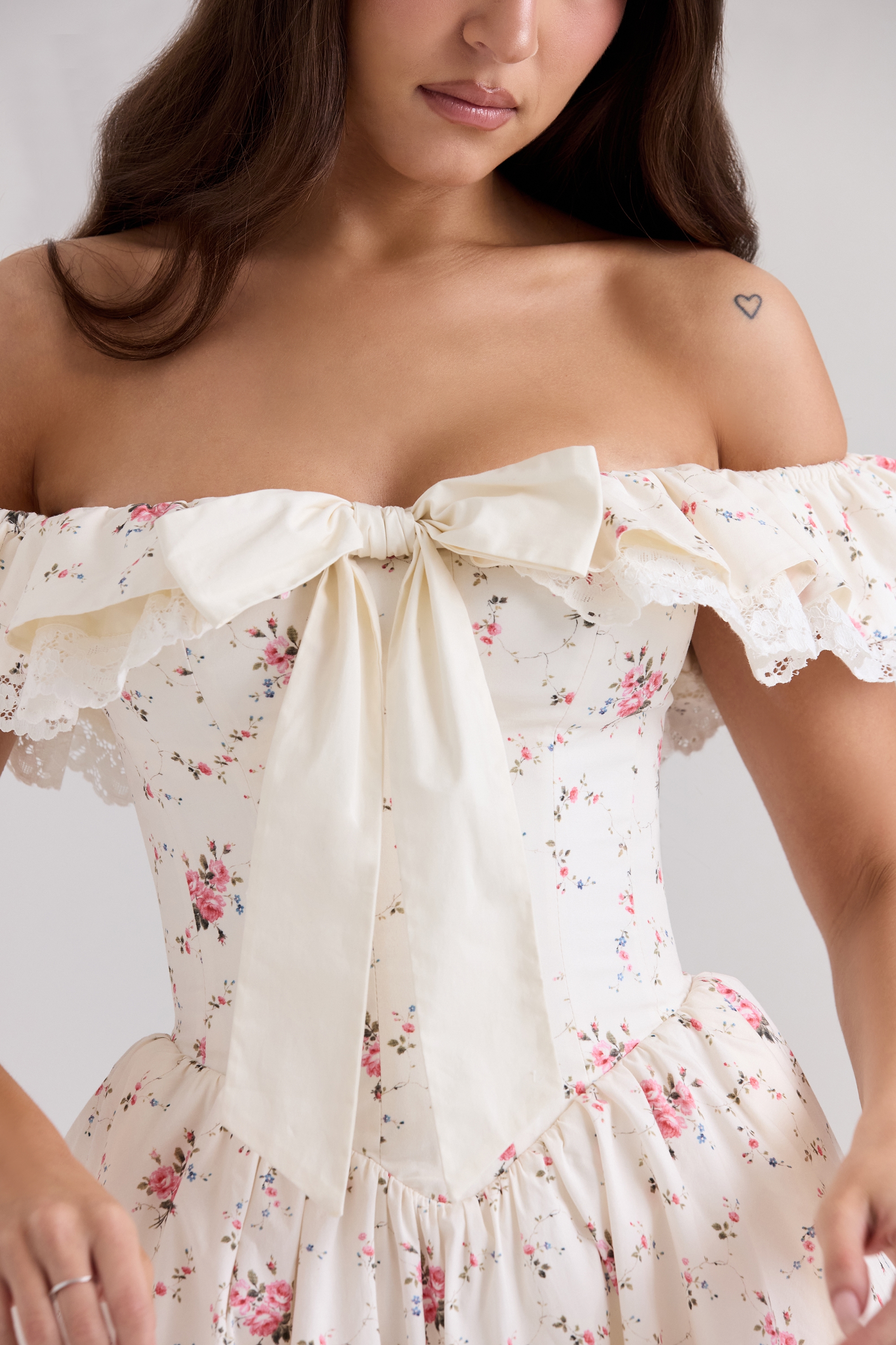 Jaide  Stretch Cotton Floral Print Off Shoulder Corset Mini Dress — image 3