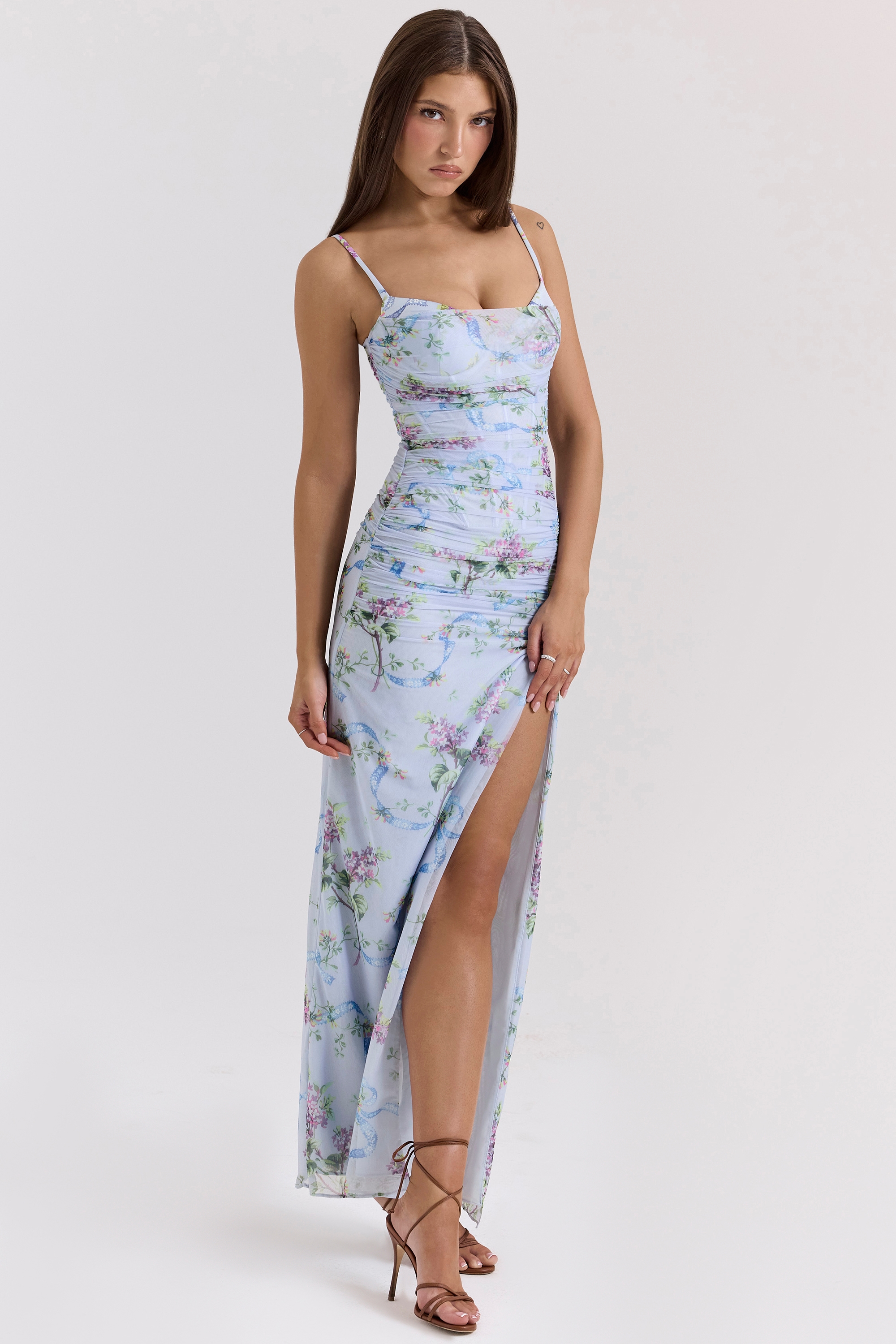 Lini  Blue Floral Print Mesh Maxi Dress — image 5