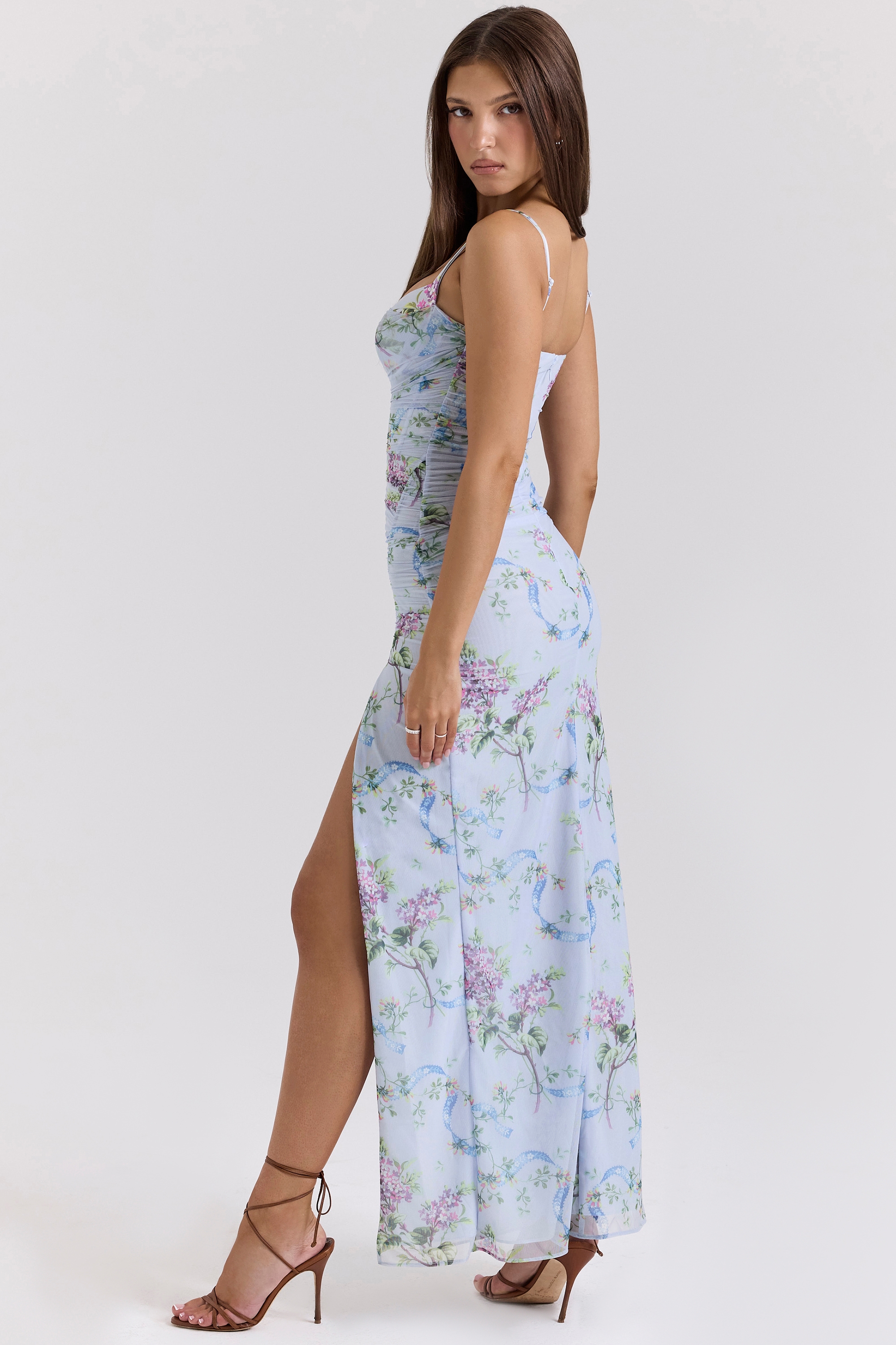 Lini  Blue Floral Print Mesh Maxi Dress — image 6
