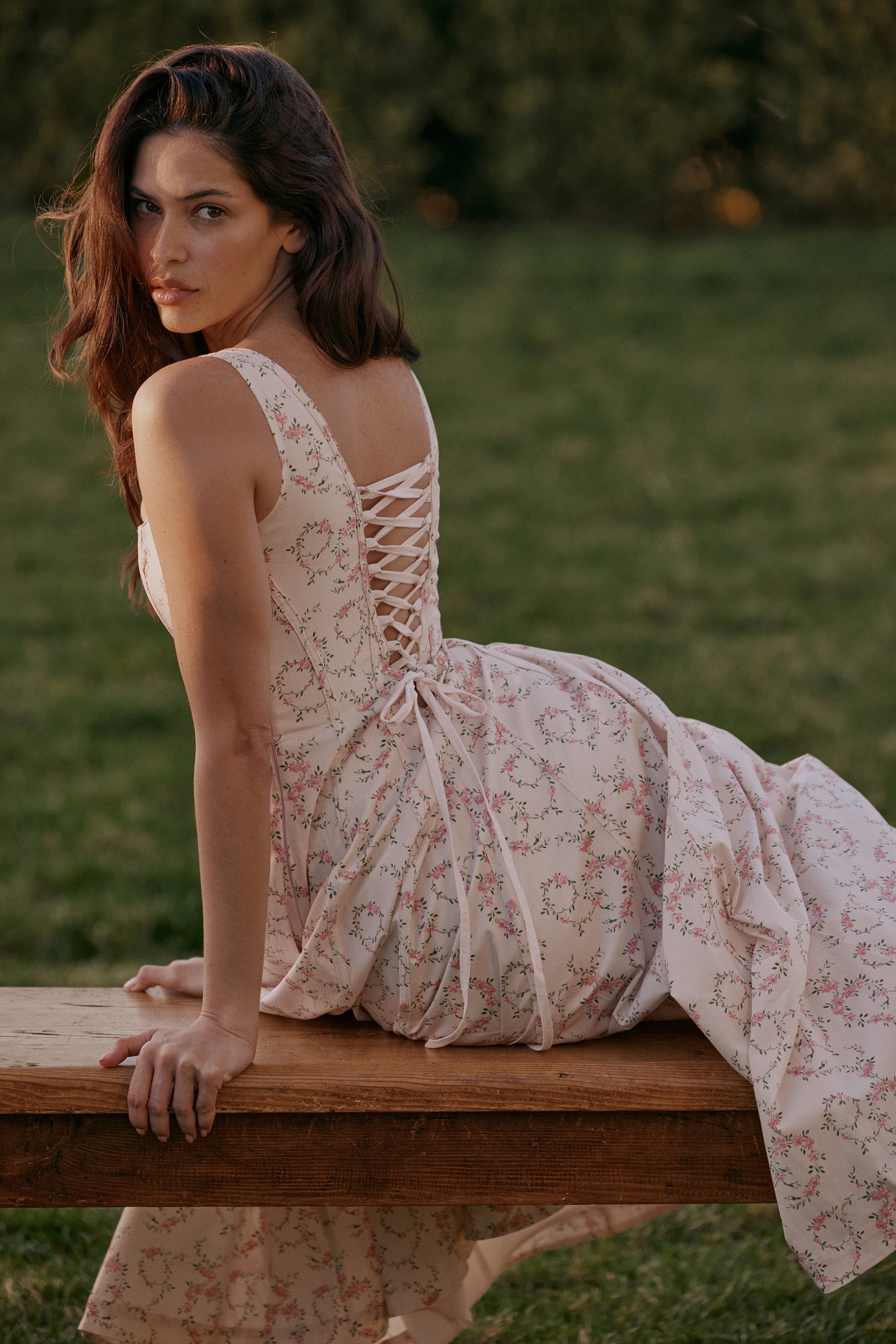 Mariabella  Cream Floral Print Cotton Midi Sun Dress — image 2