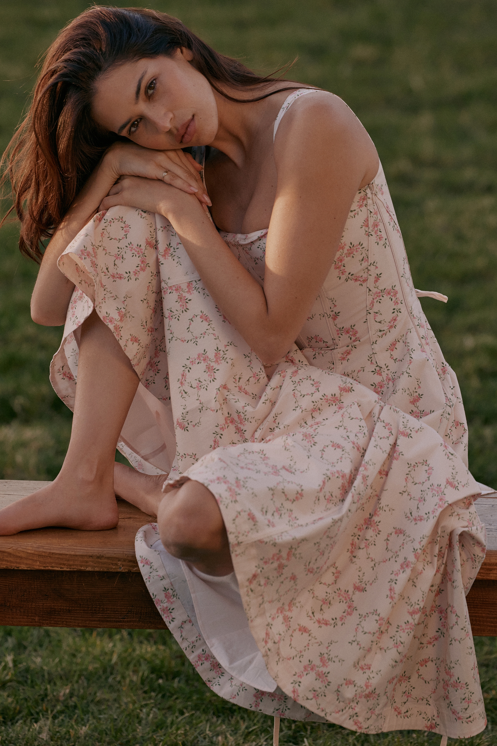 Mariabella  Cream Floral Print Cotton Midi Sun Dress — image 8