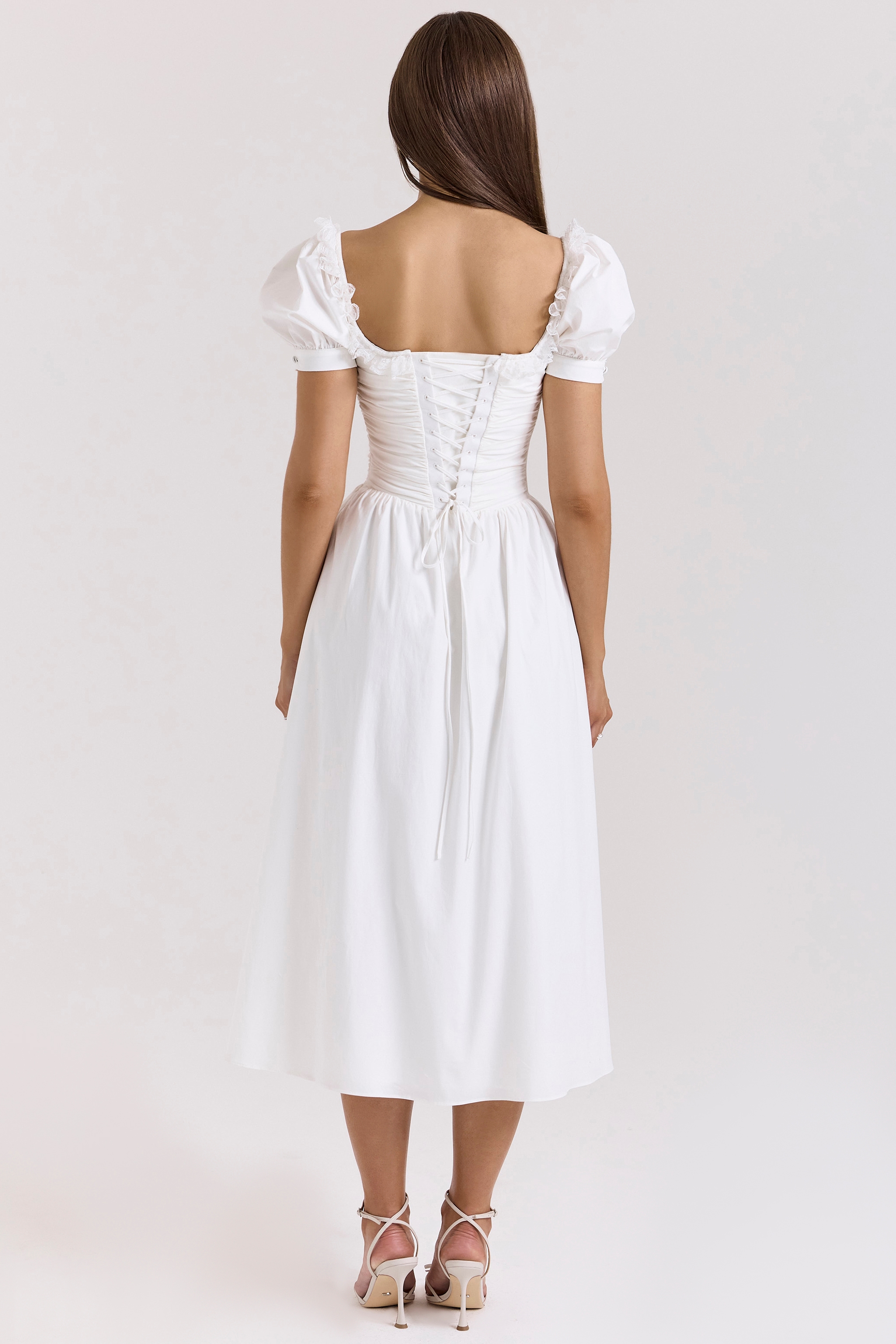 Lulabell  White Stretch Cotton Puff Sleeve Midi Dress — image 7