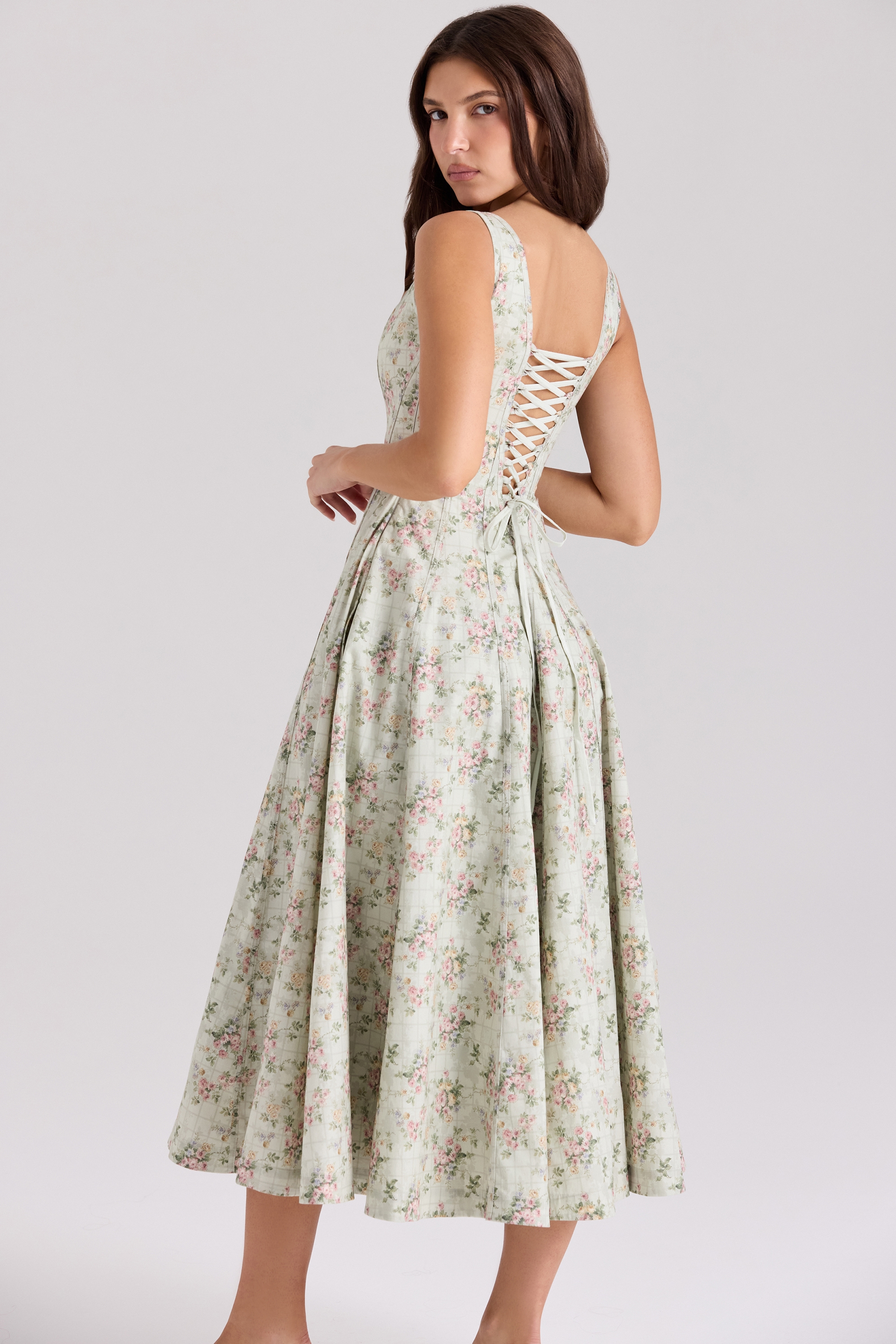 Mariabella  Sage Floral Print Cotton Midi Dress — image 6