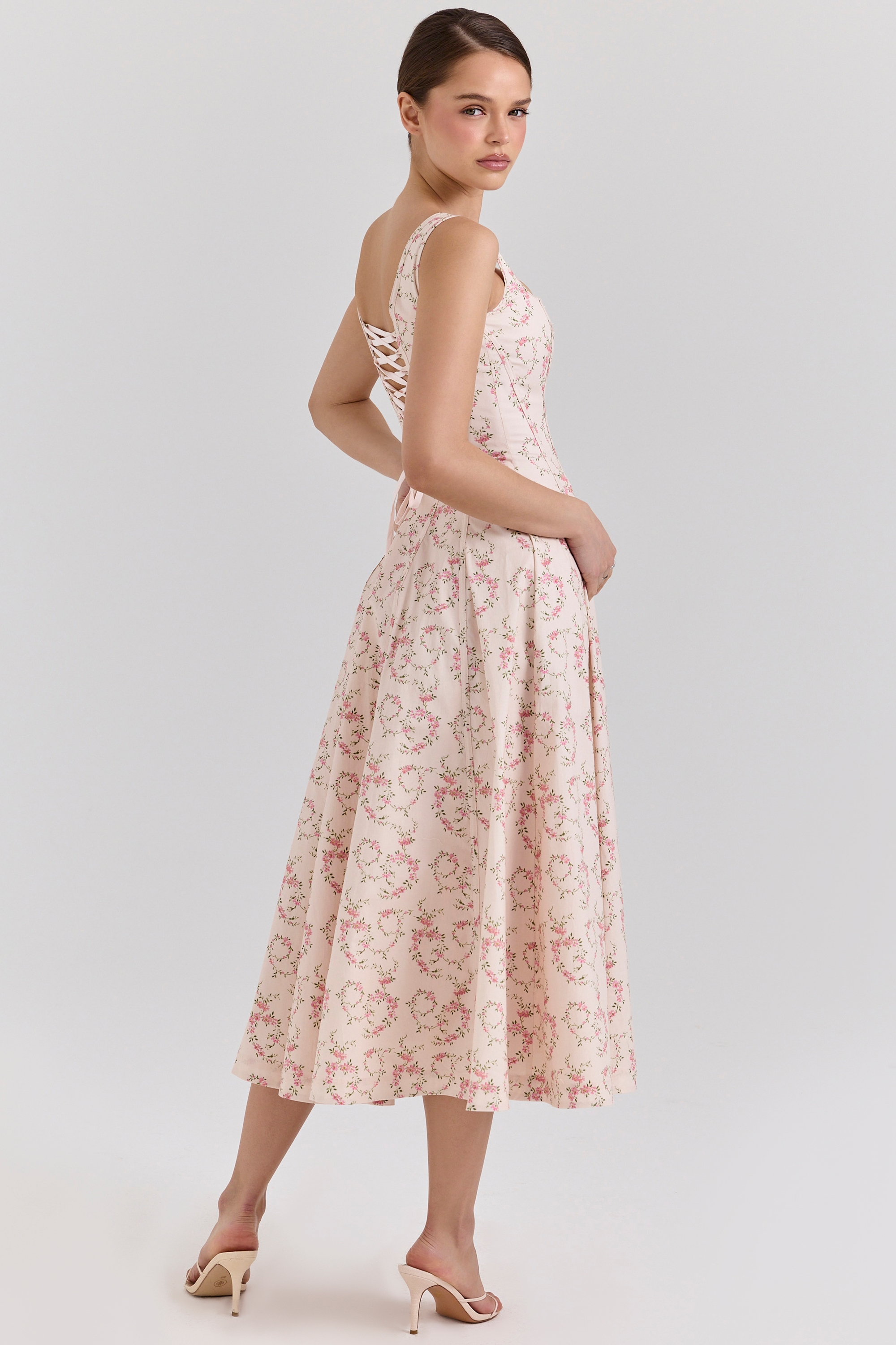 Mariabella  Cream Floral Print Cotton Midi Sun Dress — image 6