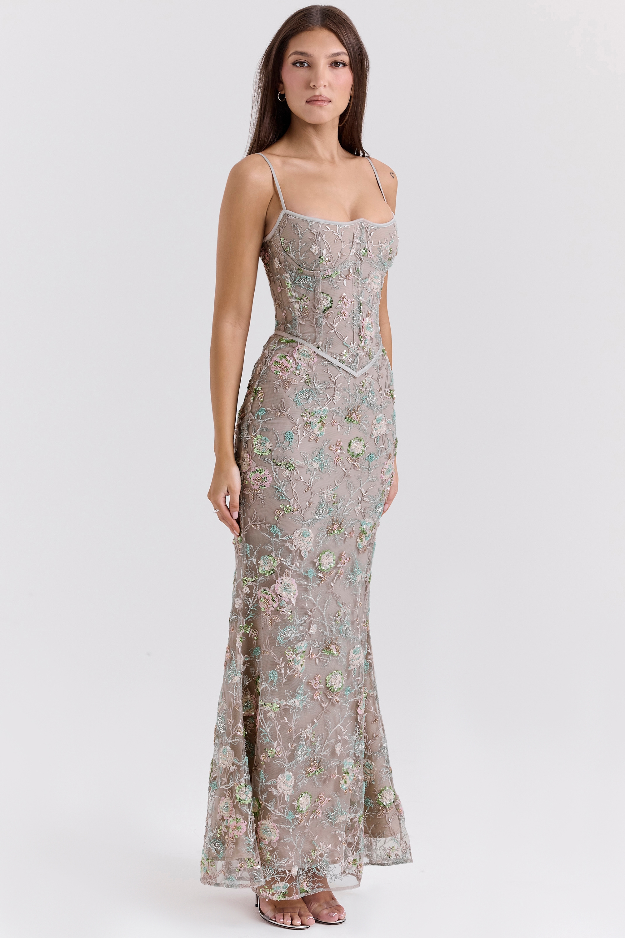 Naima  Silver Embellished Beaded Corset Maxi Dress — image 5