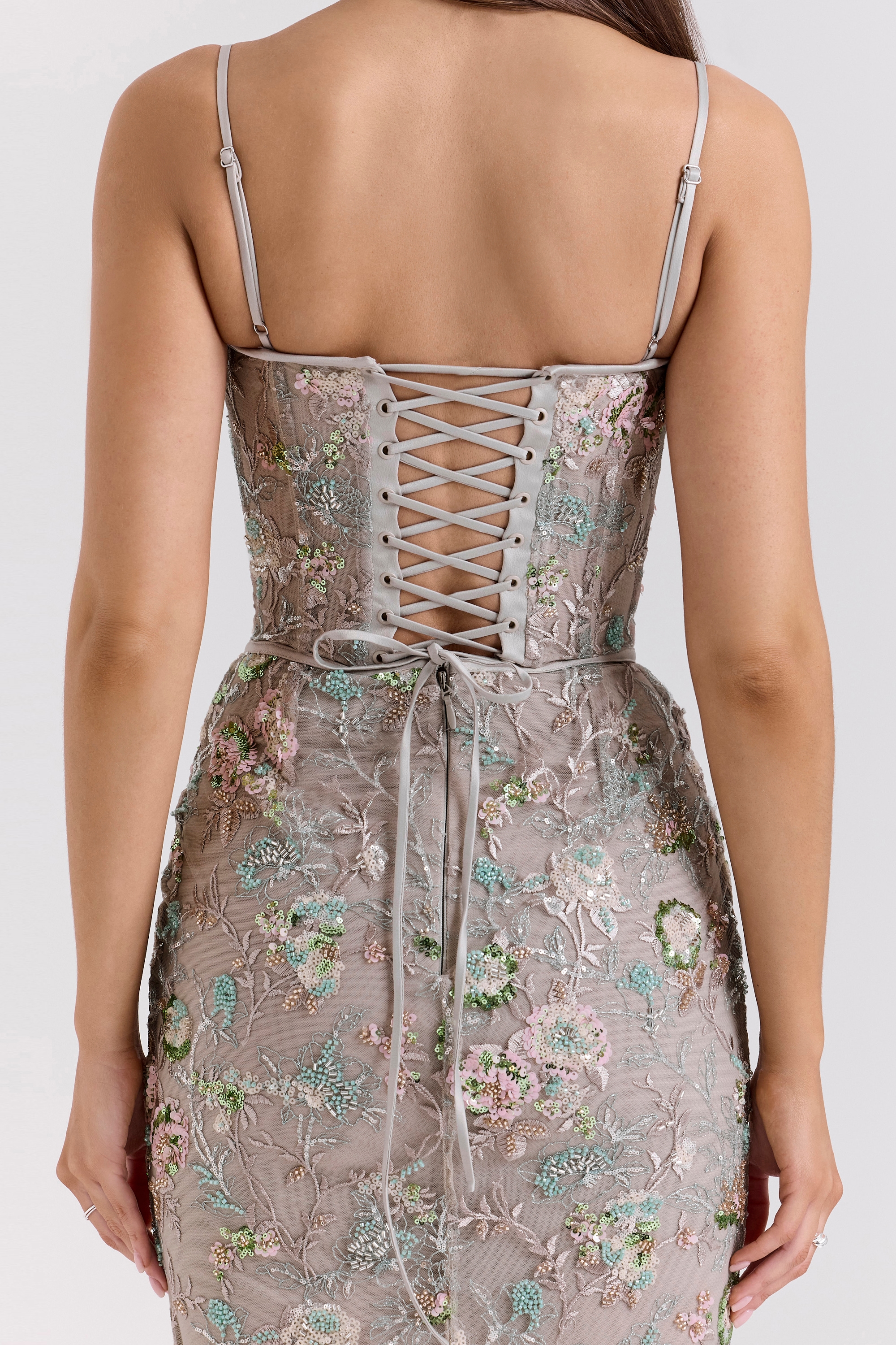 Naima  Silver Embellished Beaded Corset Maxi Dress — image 8