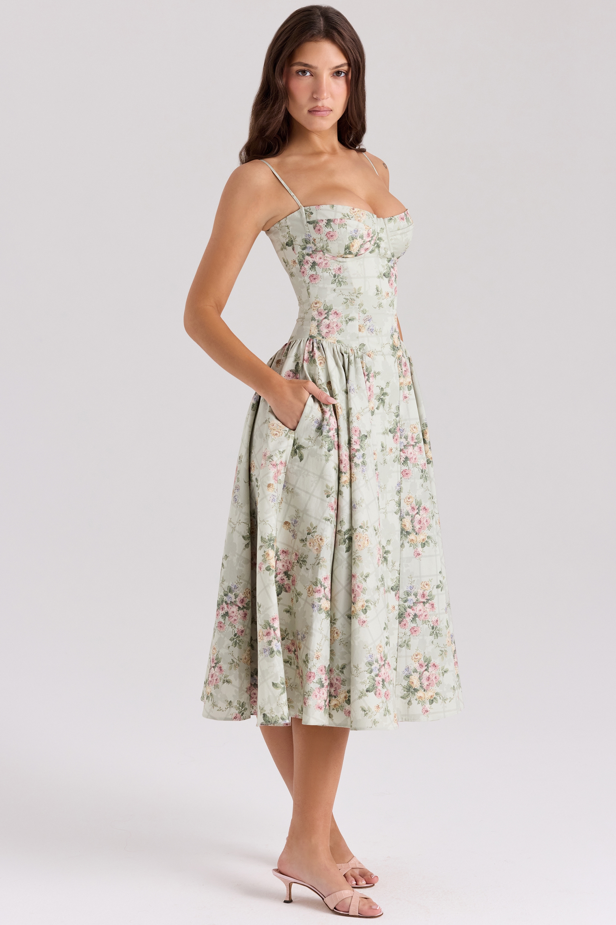 Samaria  Sage Floral Print Cotton Midi Dress — image 3