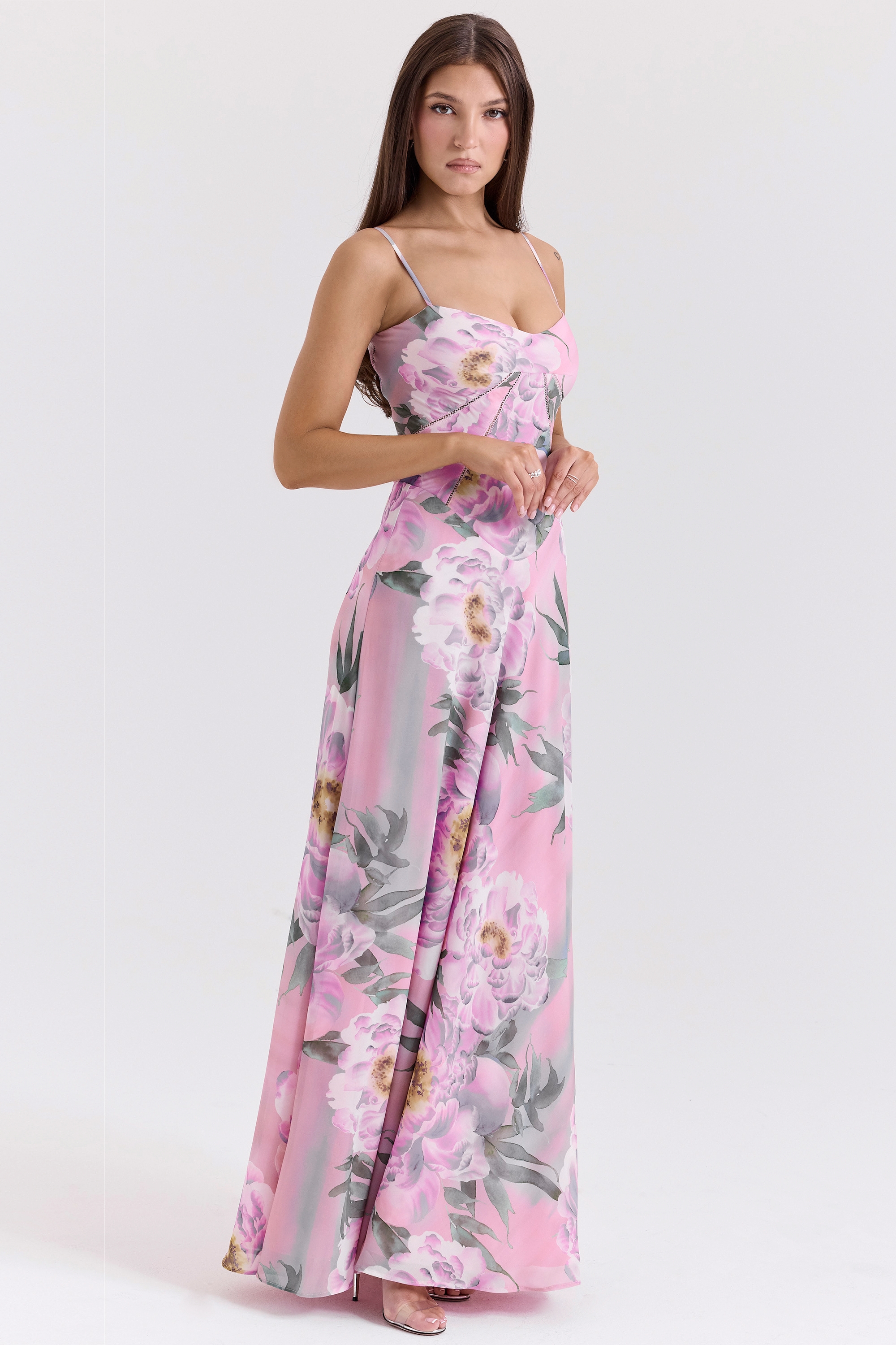Seren  Pink Floral Print Lace Back Maxi Dress — image 6