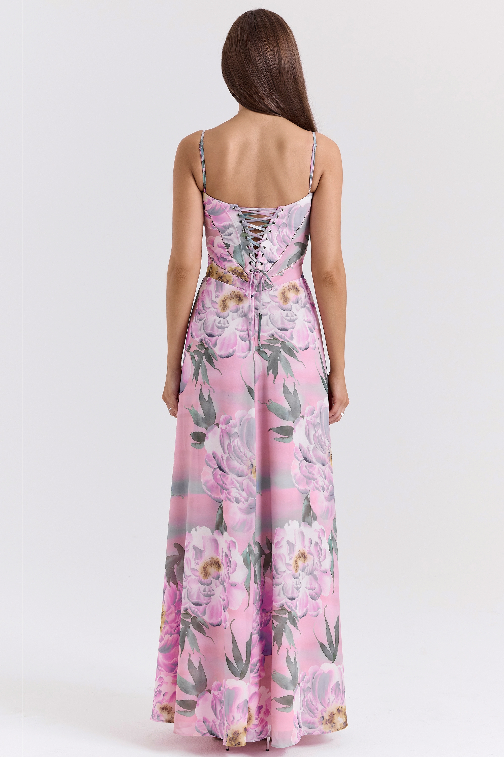 Seren  Pink Floral Print Lace Back Maxi Dress — image 8