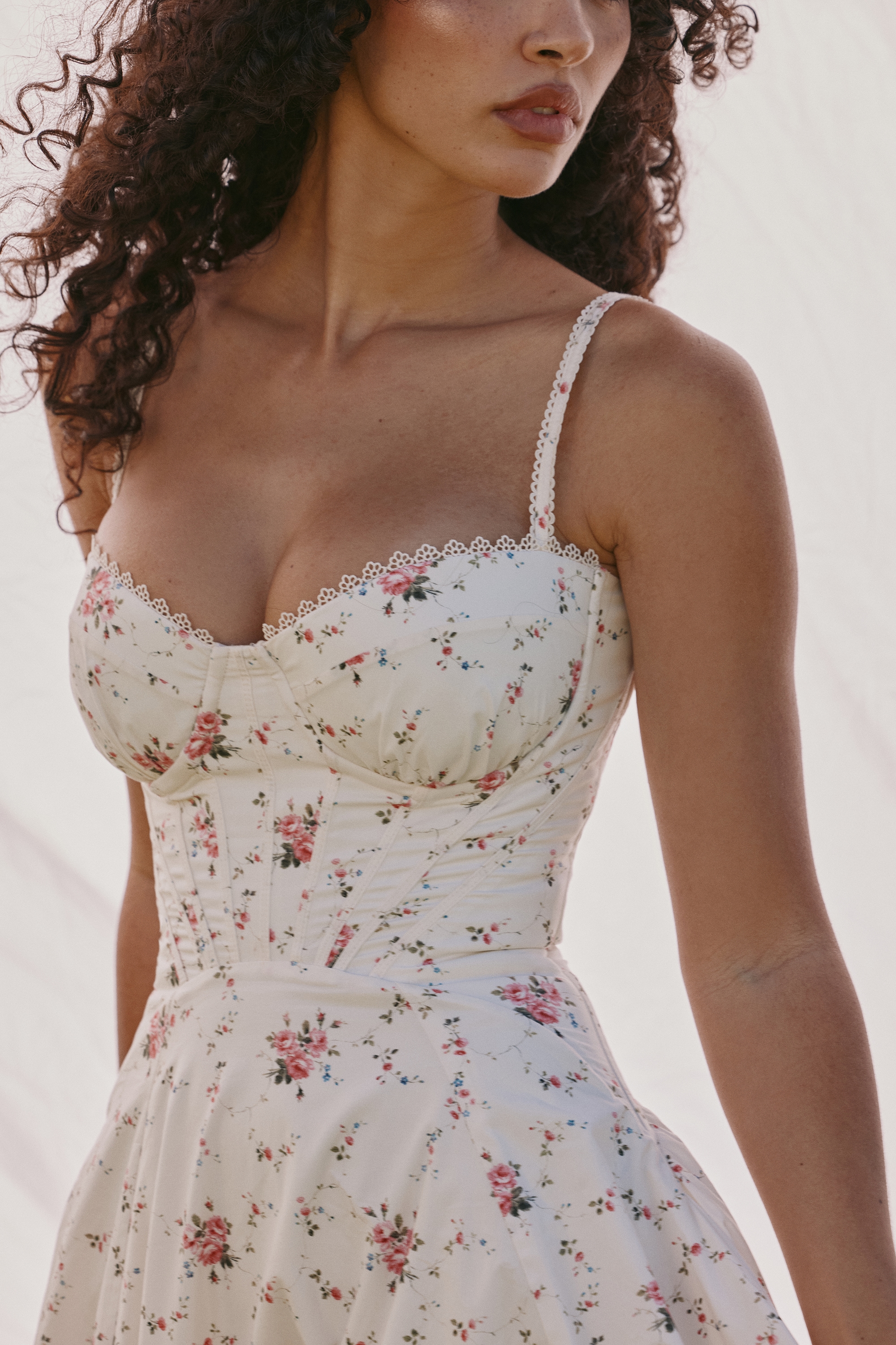 Steffani  White Stretch Cotton Rose Print Midi Sundress — image 2