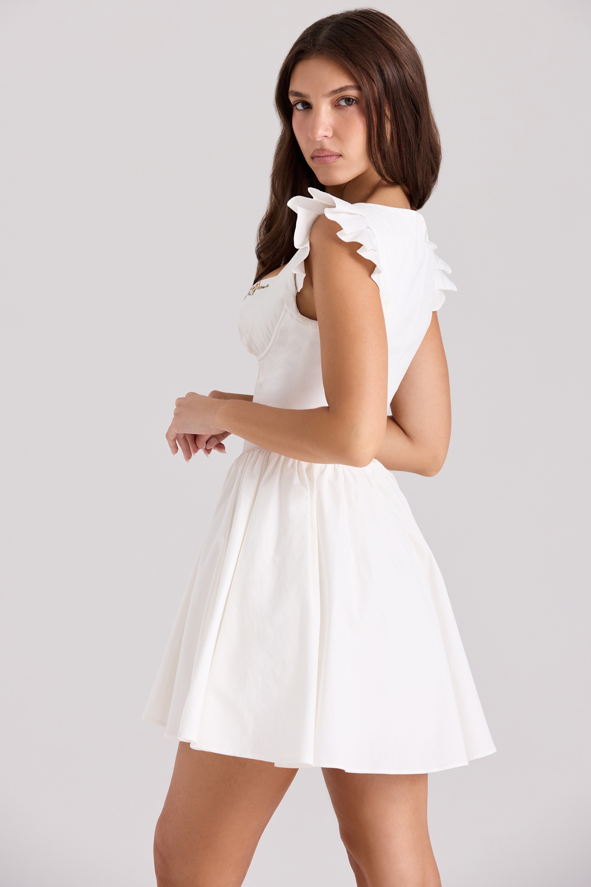 Sisi  White Cotton Embroidered Mini Dress — image 4